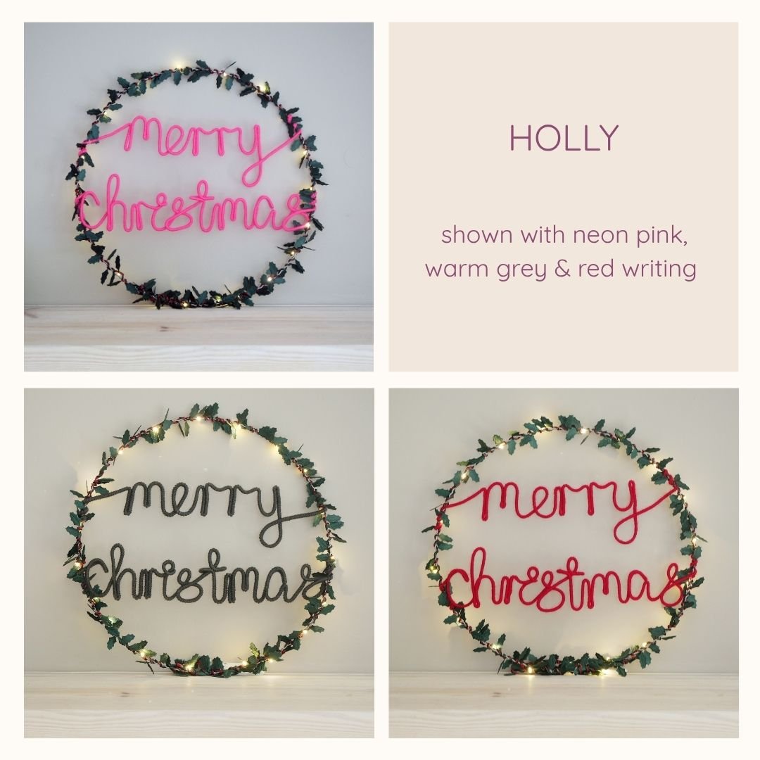 7. Holly Merry Christmas light up wreath colour options