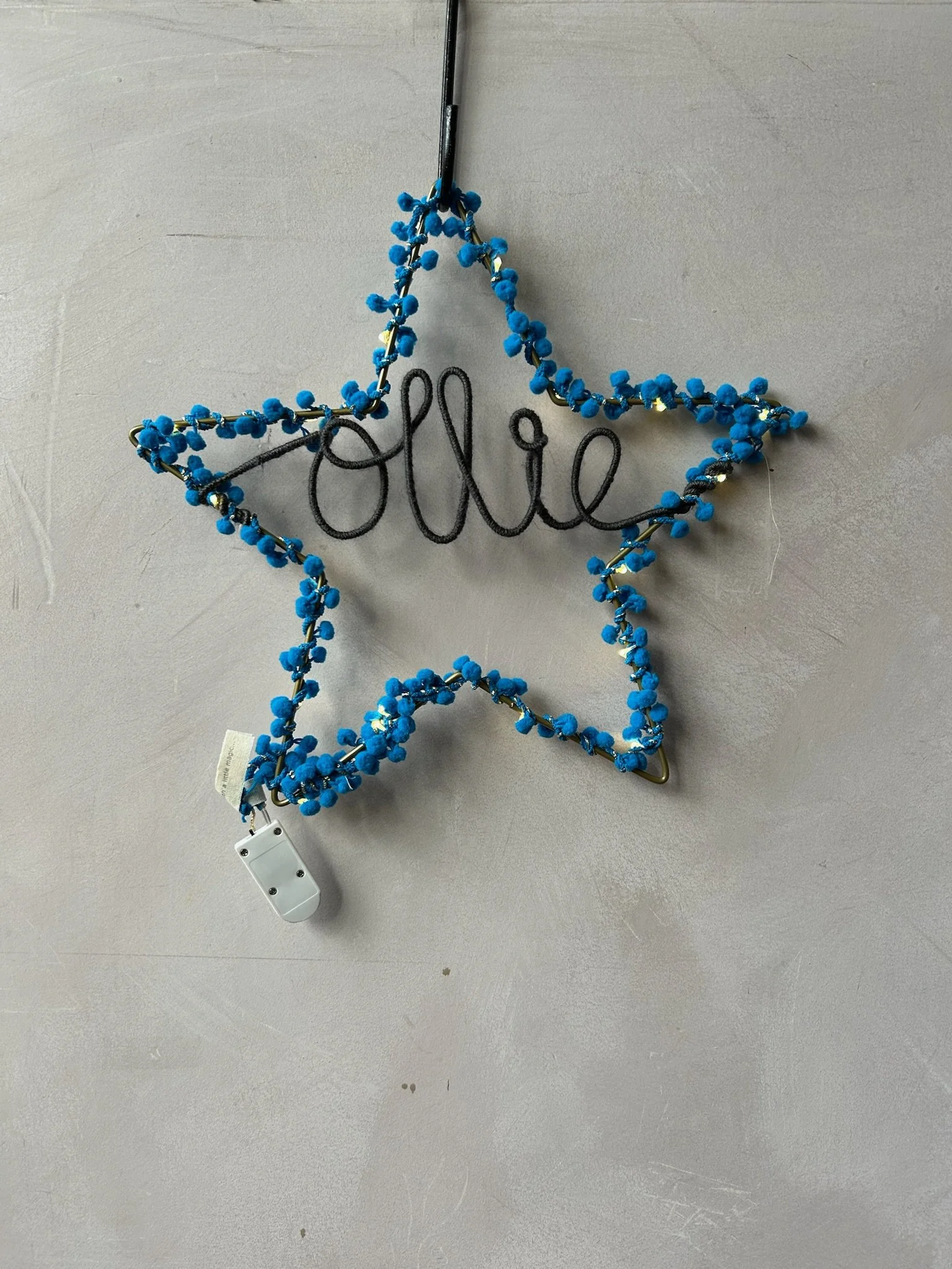 Personalised Cobalt Pom Pom Star Light - Ollie