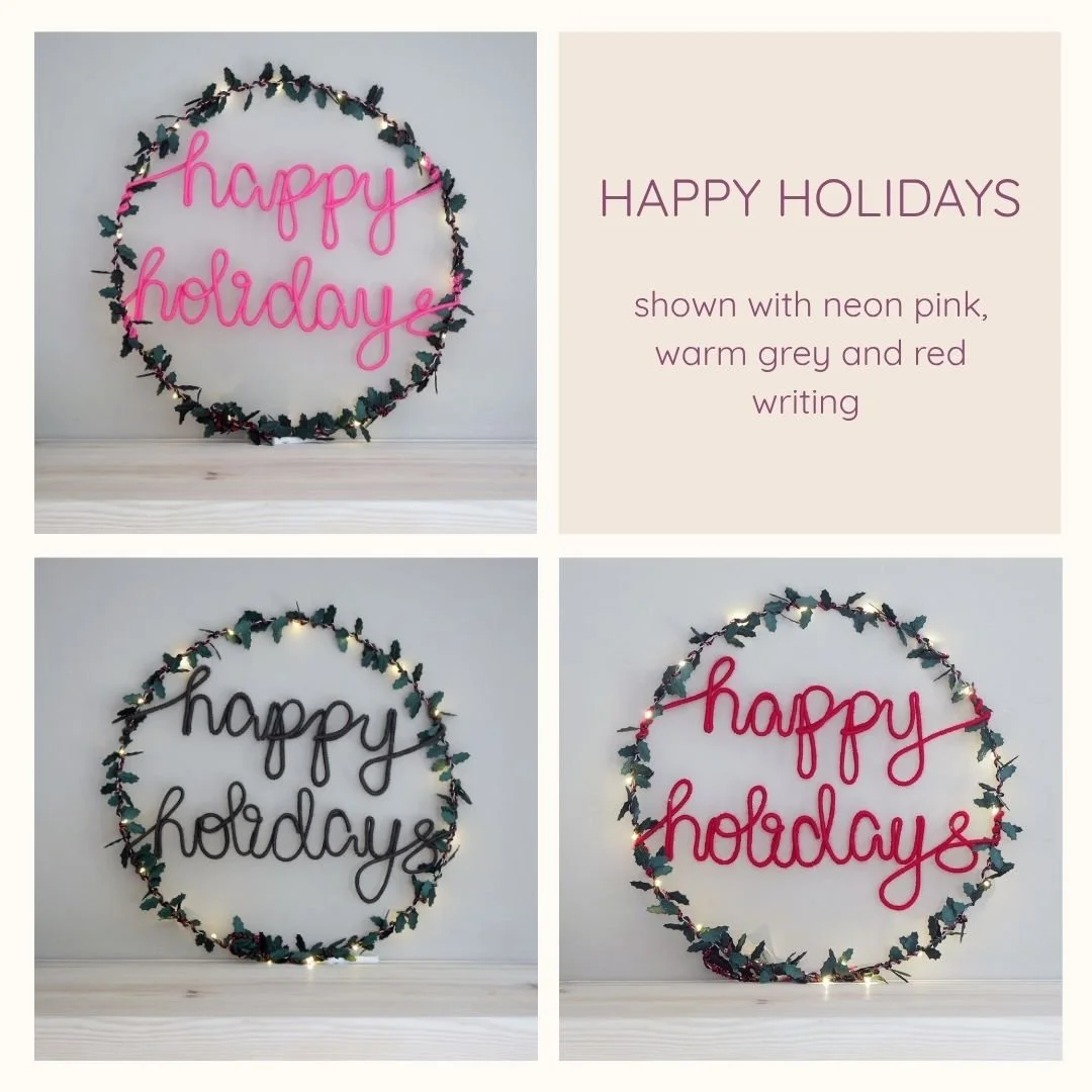 Happy Holidays Christmas message wreath lettering options