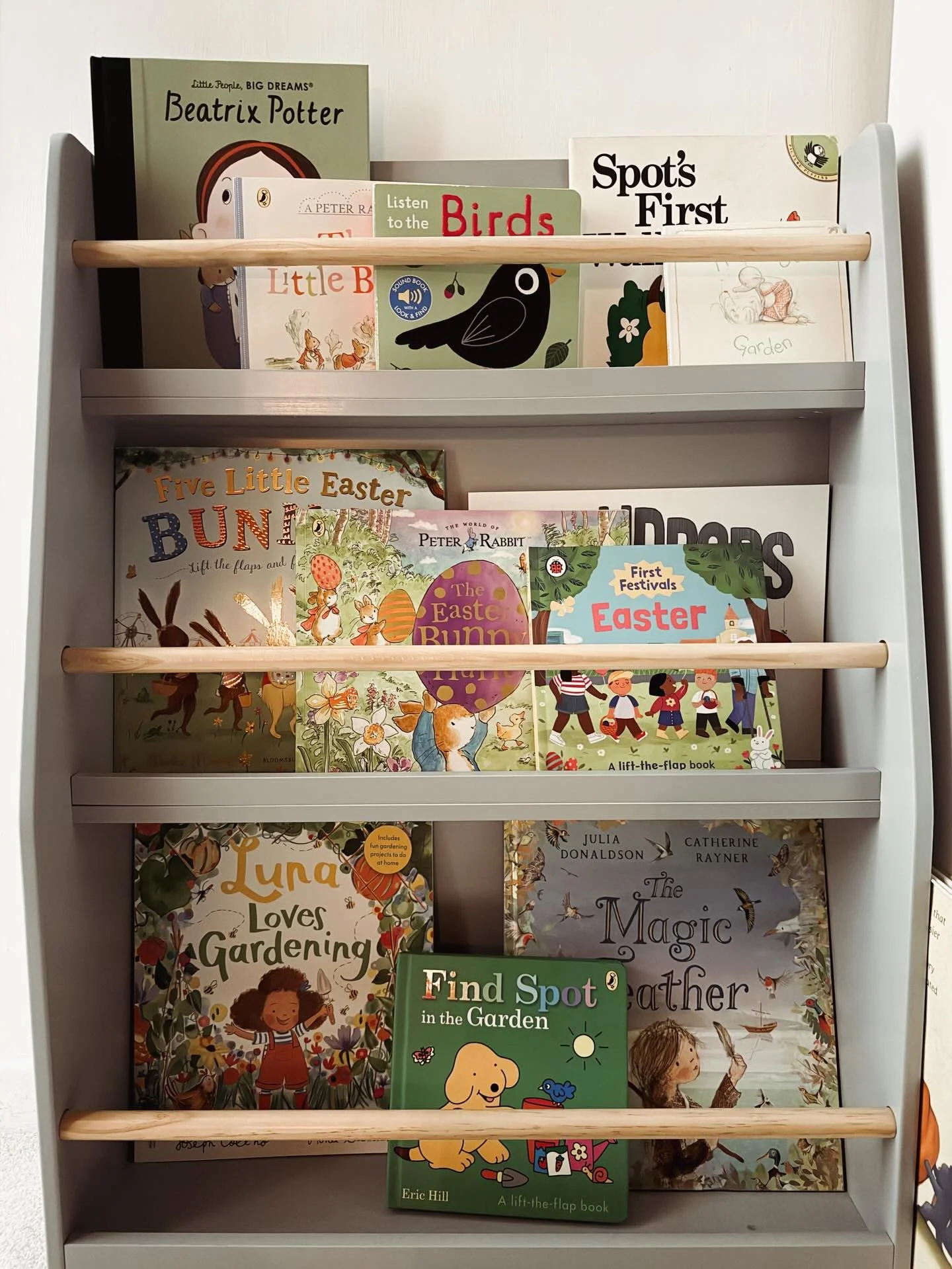 I swapped out our bookshelves for Spring/ Easter. On the first day with new books on the shelves, our daughter wants to read every one. I think we read about 6 books this evening at bedtime. It&rsquo;s one of my favourite things about changing the bo