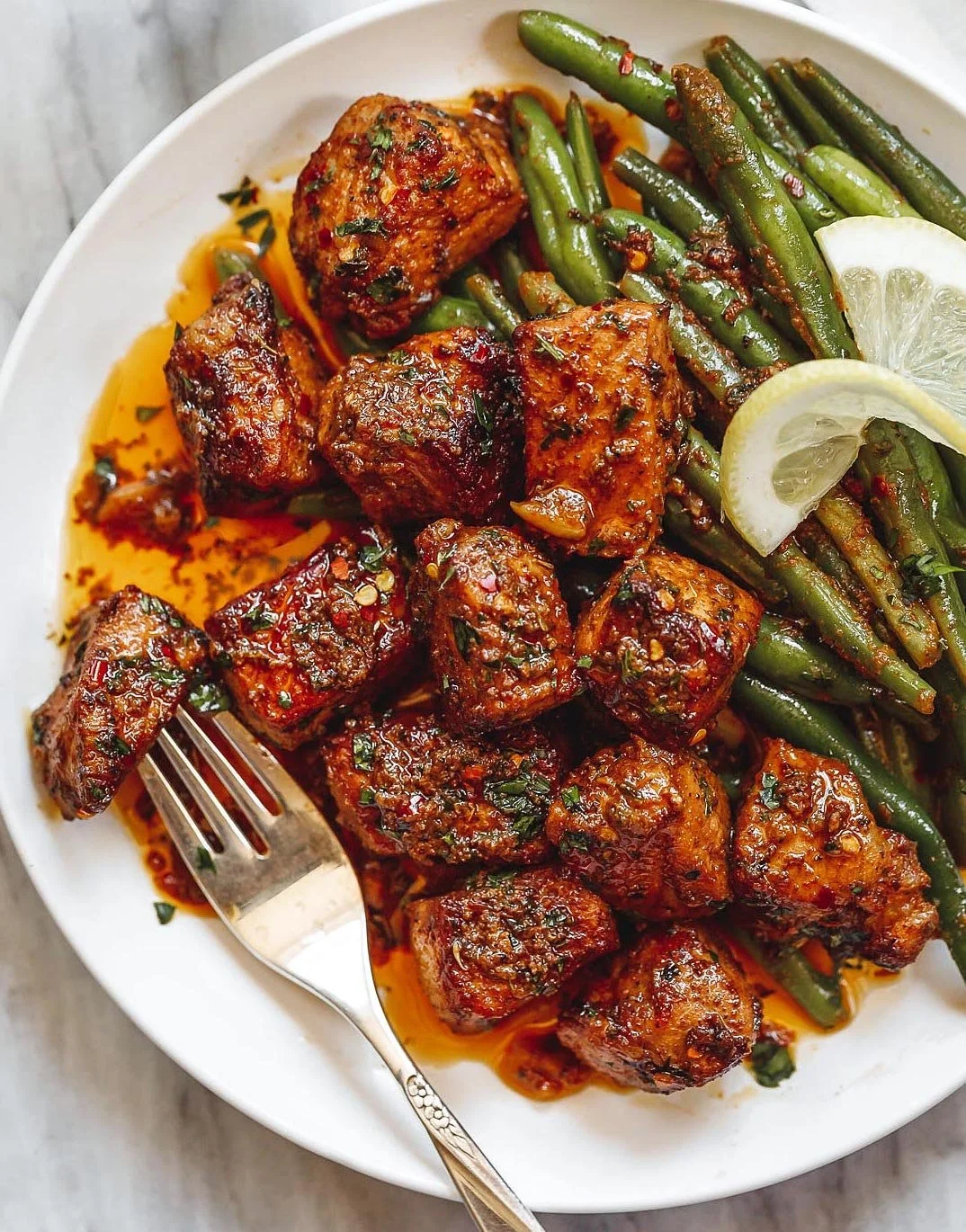 Garlic-Butter-Pork-Bites-with-Lemon-Green-Beans-recipe-2.jpeg