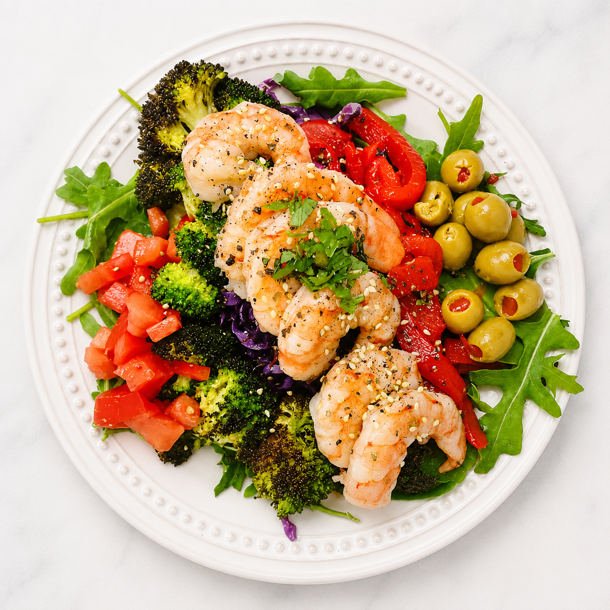 MEDITERRANEAN SHRIMP BOWL (GF, Pesc, LC, DF, Paleo)