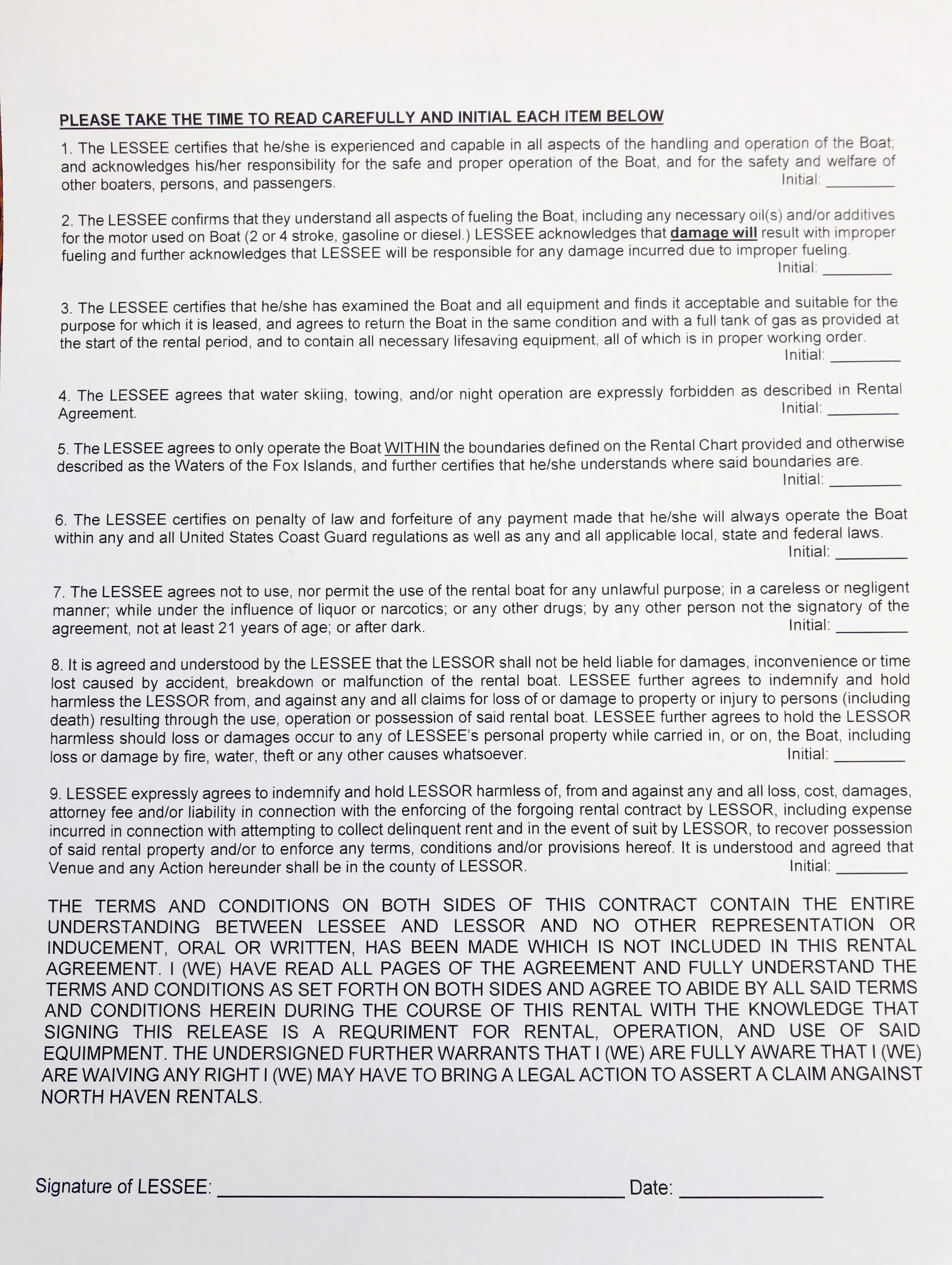 Page 2 Boat Rental Agreement