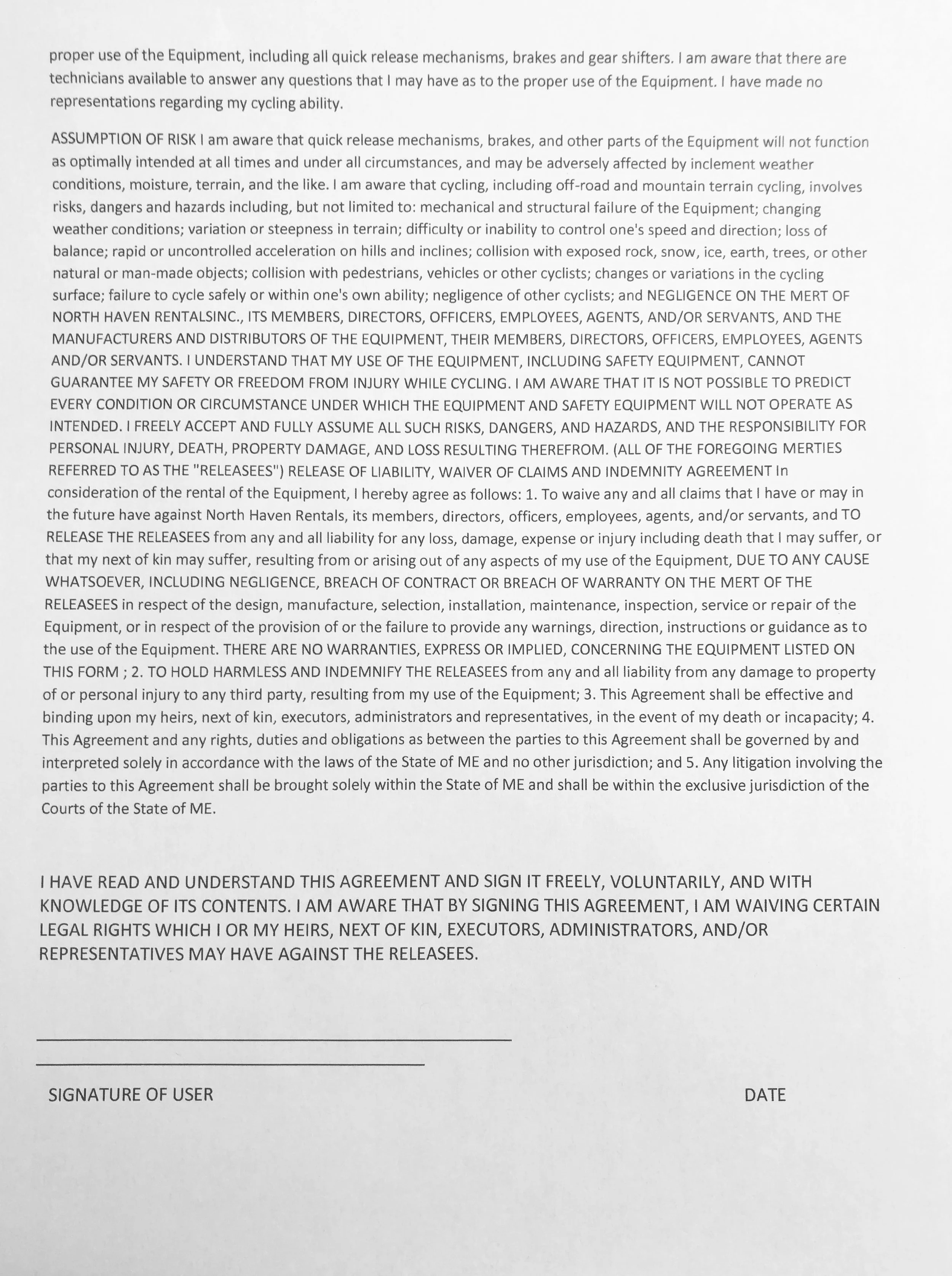 Page 2 Bike Rental Agreement