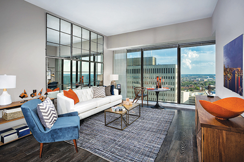 Living room area at 2Hopkins apartments