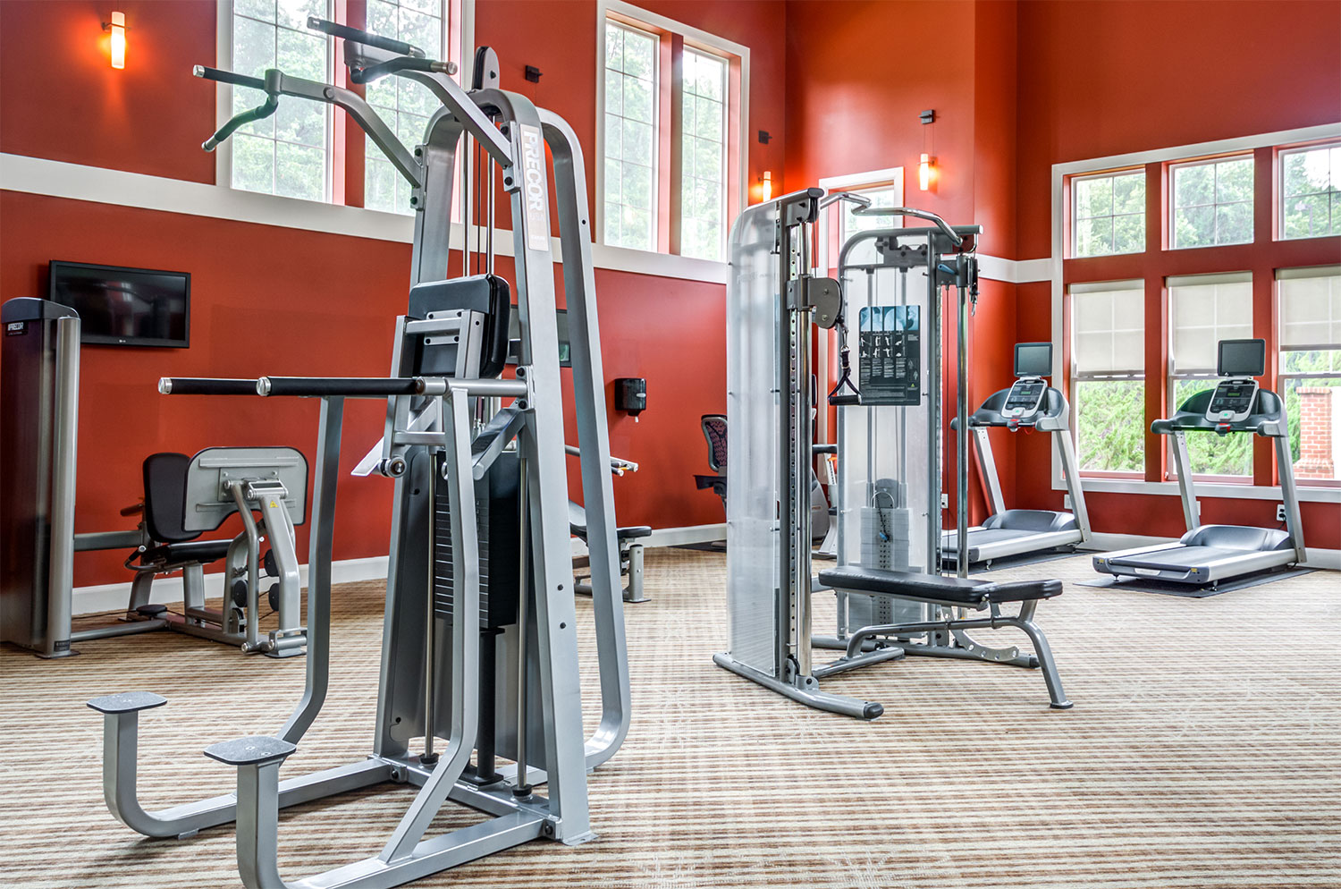 Fitness center at The Bowen apartments