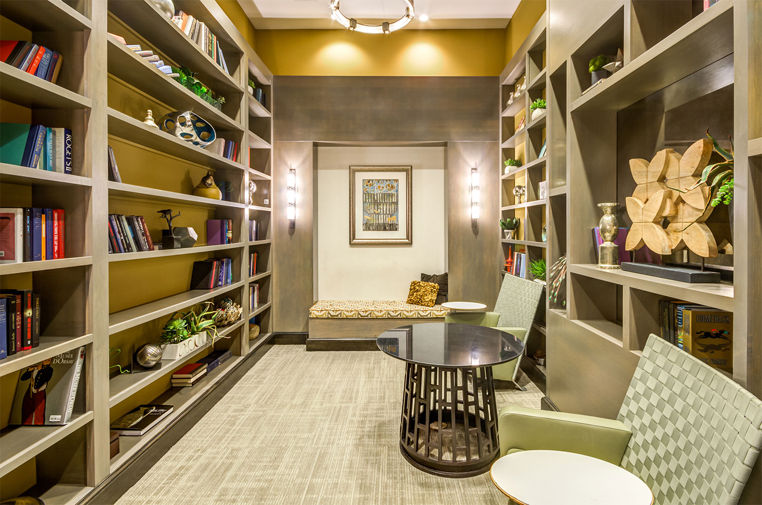 Library and reading area at The Bowen apartments