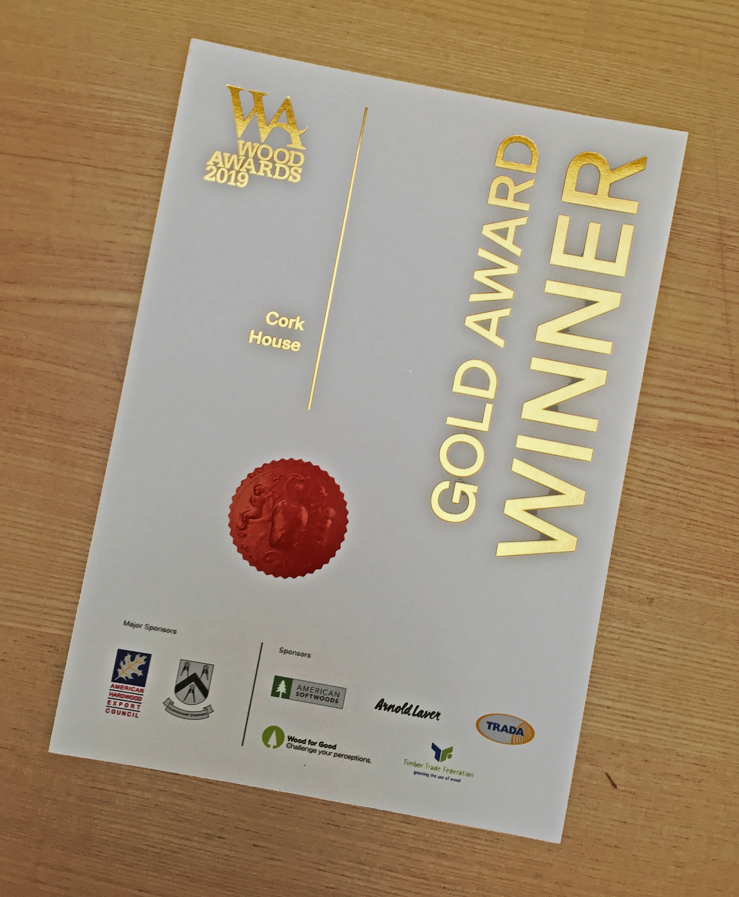Cork House wins Gold at The Wood Awards 2019!