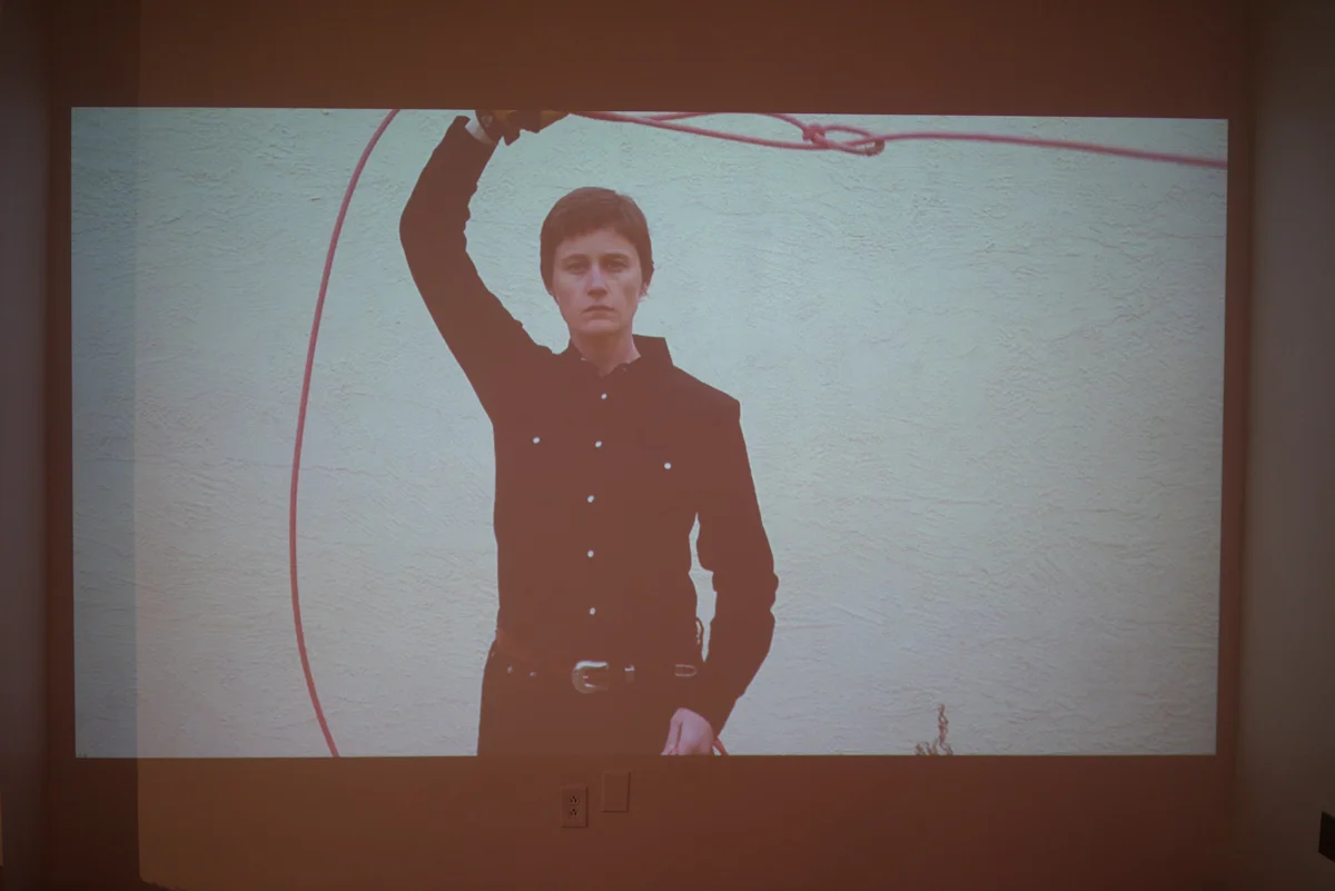 Installation view of video piece Pink Rope