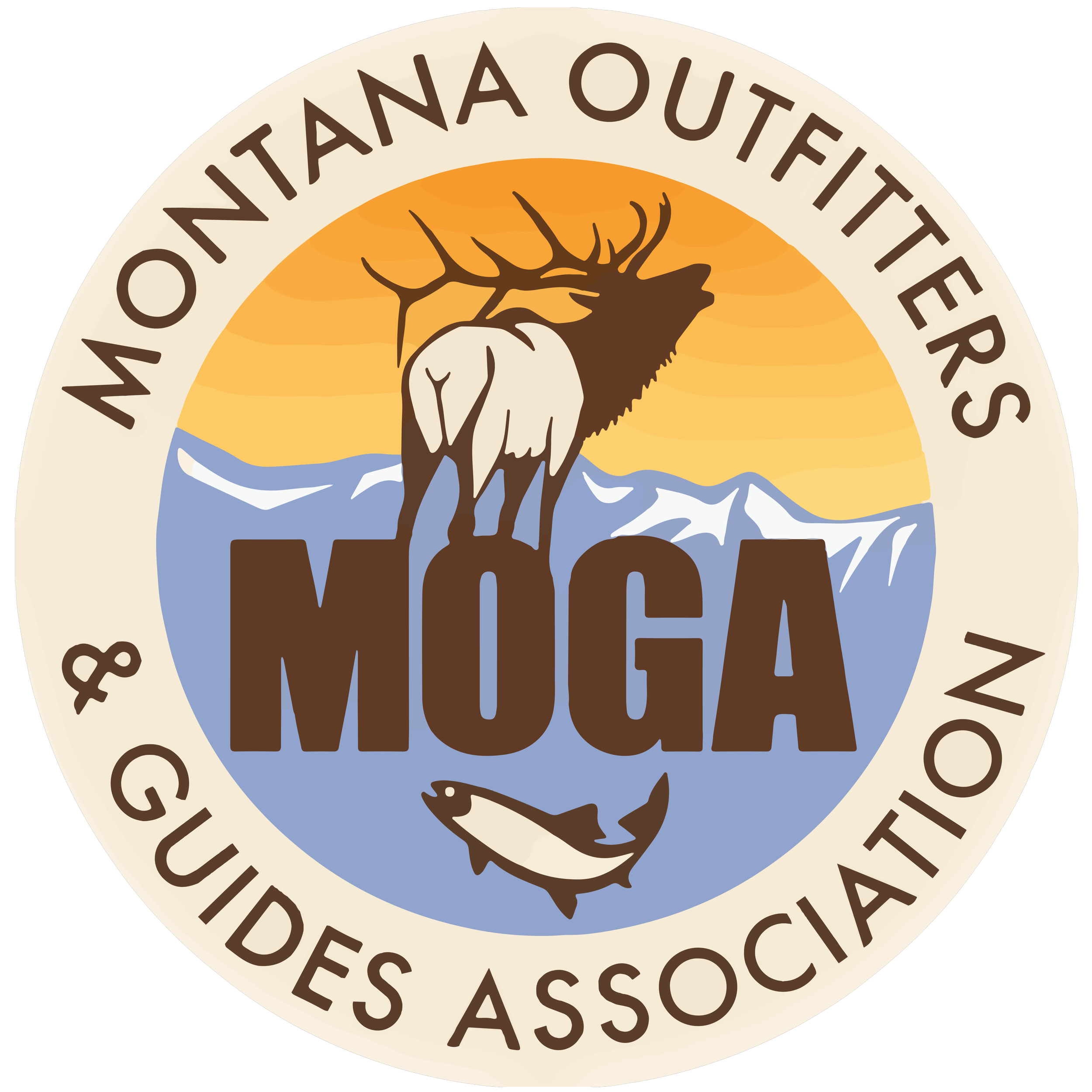 The official member logo of the Montana Outfitters and Guides Association (MOGA), representing Flyshot Outfitters as a professional and licensed fly fishing guide service in Montana.