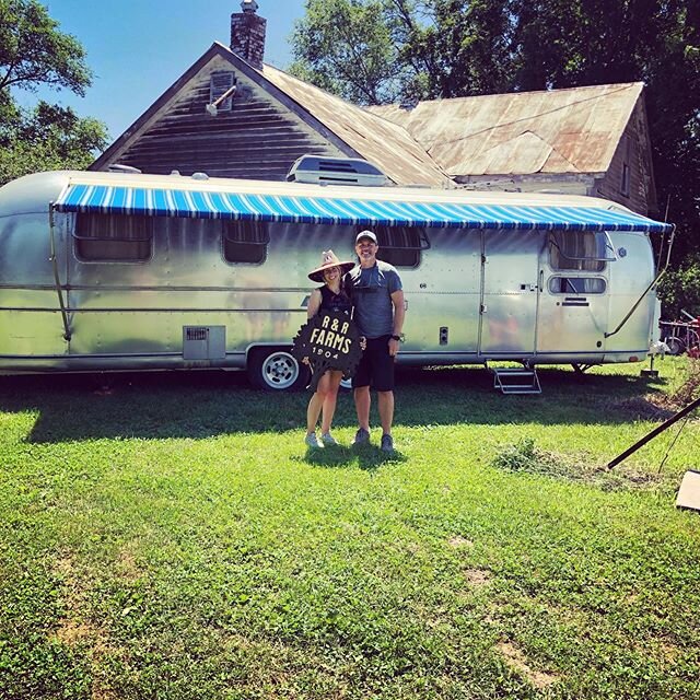 Day 4 of planting. Almost complete. In front of our 77 Sovereign and my wife&rsquo;s great grandparents farm house. #airstream #hempfarm #hemp #cbd #cbg #lucky