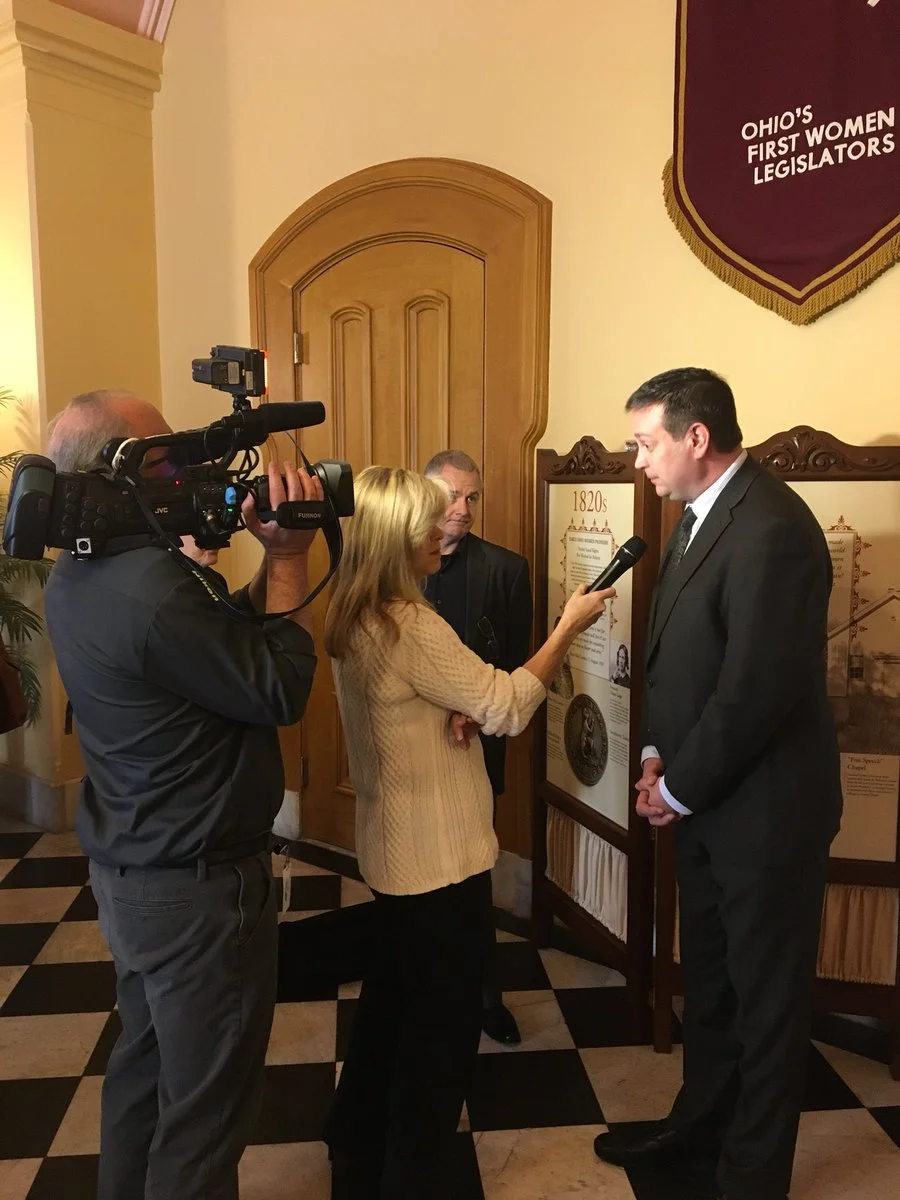 Nate Coffman speaks to the press following the successful vote on HB 123.