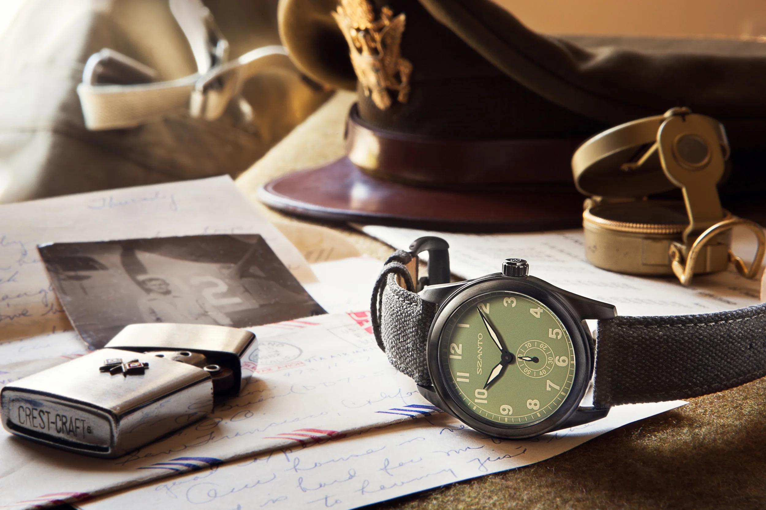 Aviator military styled watch product photography