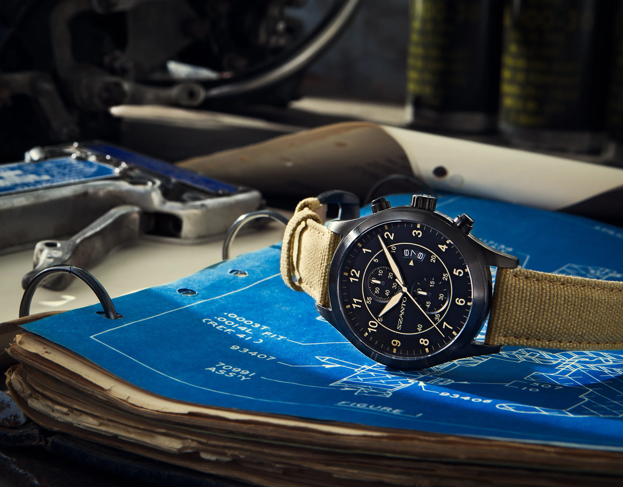 Aviator style inspired watch product photography