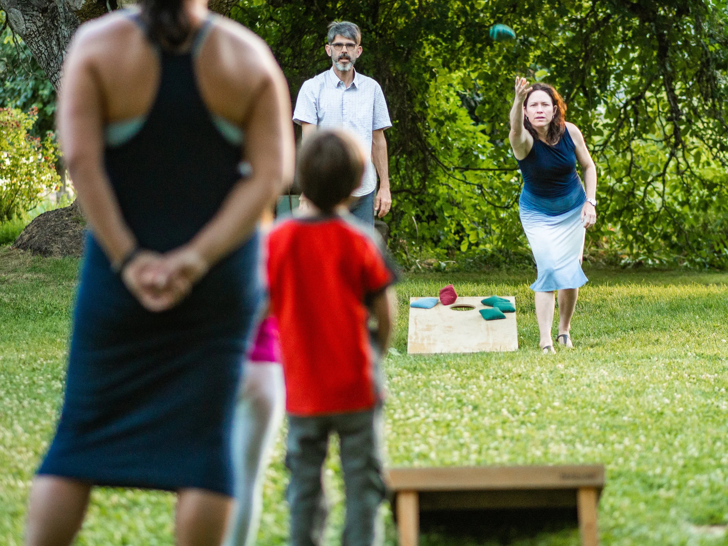 Game #125 of cornhole. Maya, with her game face on. 