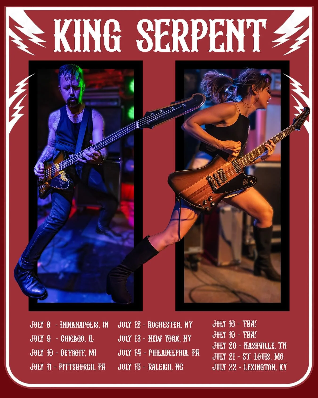 BEEP BEEP 🚐 Let&rsquo;s go on tour!!!

King Serpent coming to a city near you this July! 
A couple more dates TBA soon 👀

Can&rsquo;t wait to see you!!!!!