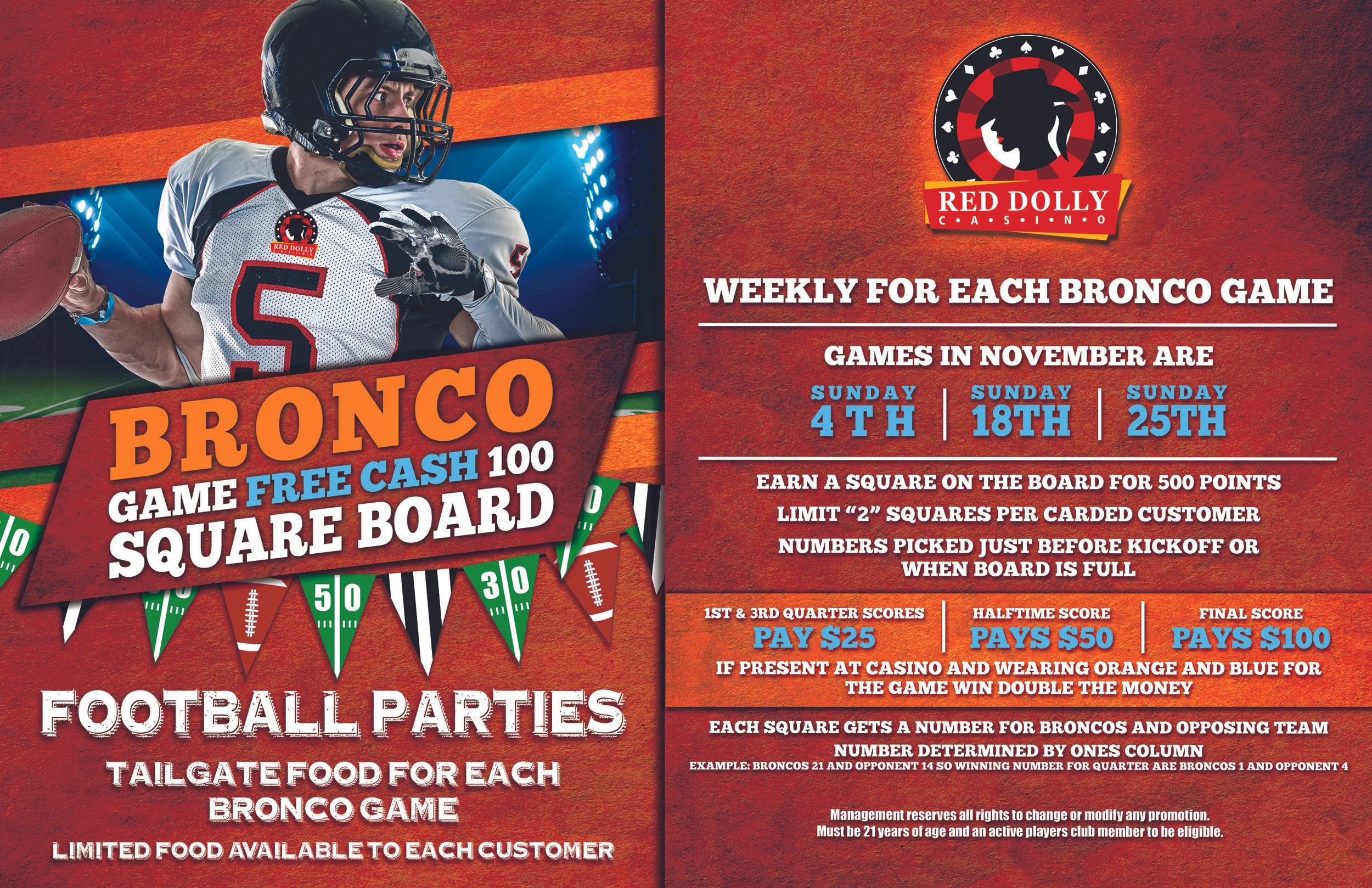 Bronco Game Free Cash Square Board