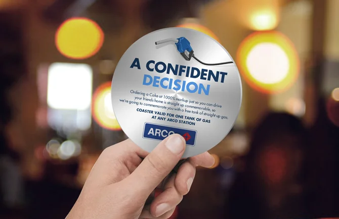 ARCO branded coasters were given to designated drivers who bought sodas at insane bar markups. These ARCO coasters were traded in for free ARCO gas. 