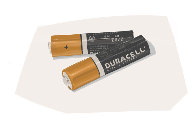 Two dead batteries from a wireless mouse that wants to be recycled but just haven't been yet. 