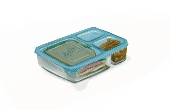 Sandwiches in zip-lock plastic containers look depressingly trapped.