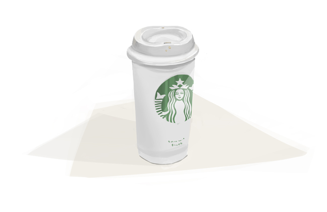 Starbucks sells reusable cups for a dollar. I fill it with cheap, instant Nescafe Maxwell House. Learn more about cheap coffee here