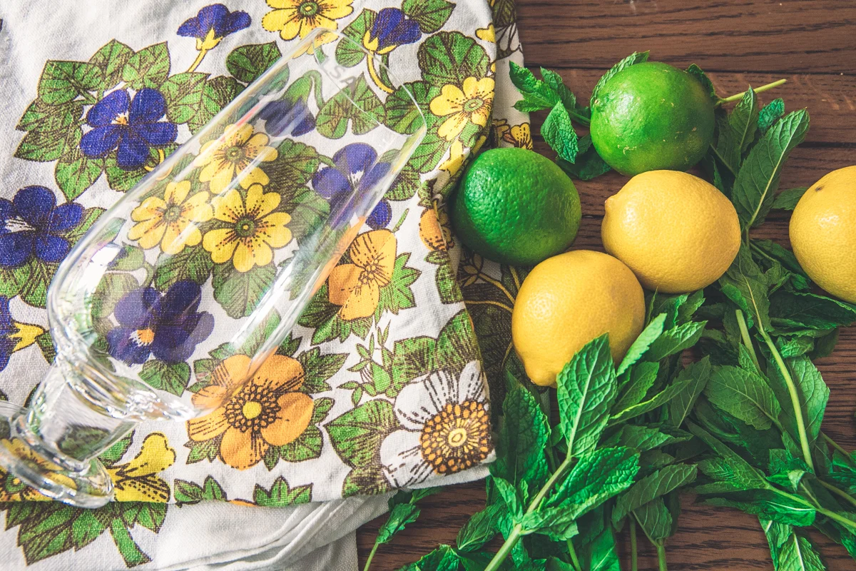 My Gran’s old tablecloth being the perfect colour palette for the essential mojito ingredients (She’d be 110 today if she was still alive!)