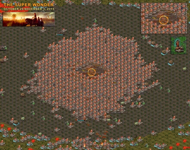 A screenshot from Snow_1021 showing the battle for the Kingdom of Fire Super Wonder last year. Look how many players are battling it out for this one!