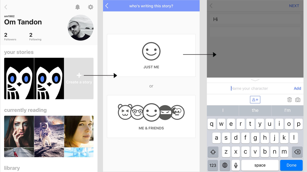 Hooked encourages players to write their own stories and publish in 3 easy steps (as above). The app has a plethora of popular user generated stories at this very moment.