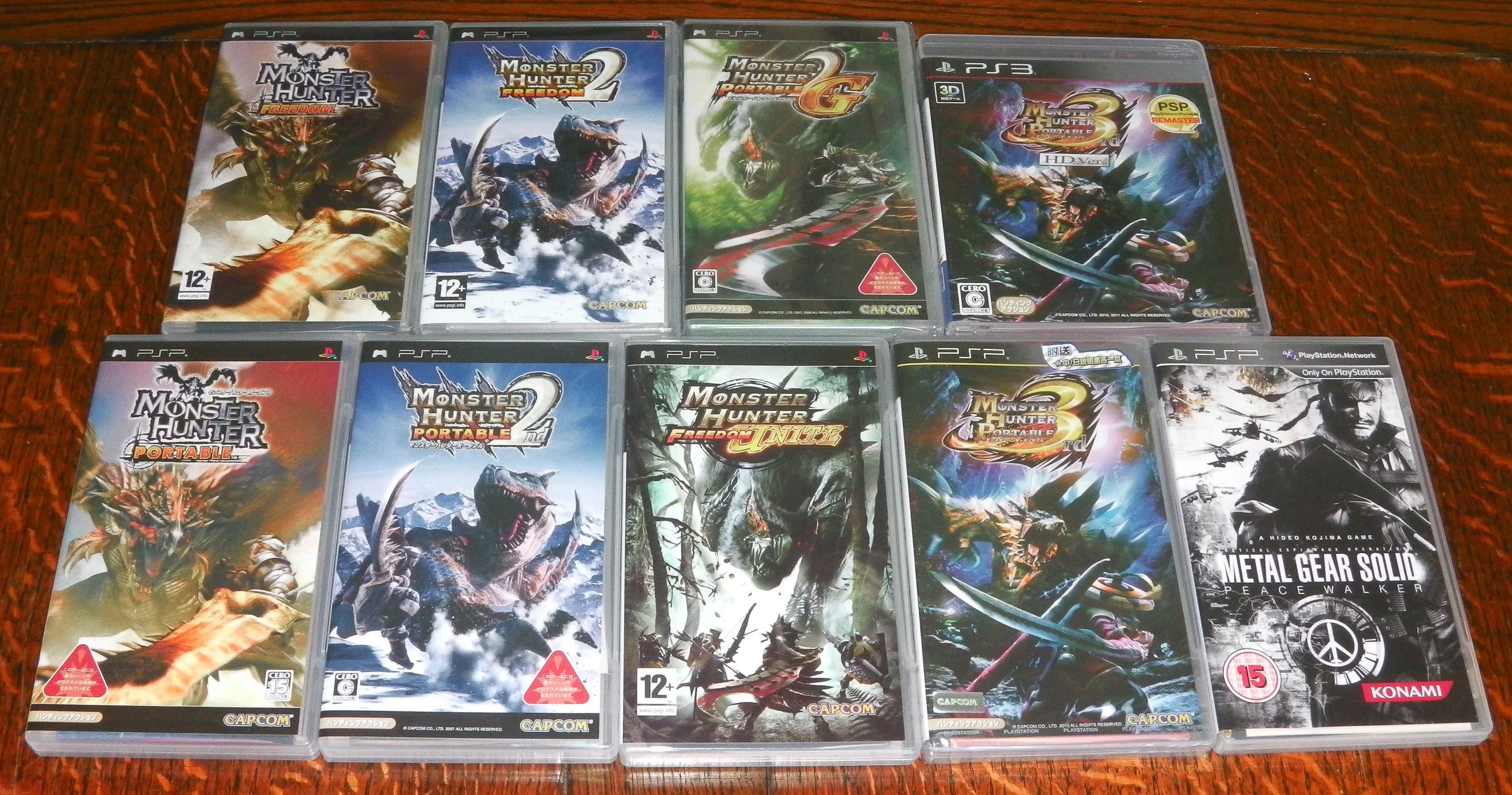 ^ Some of Capcom’s Monster Hunter titles released for the Sony PSP.