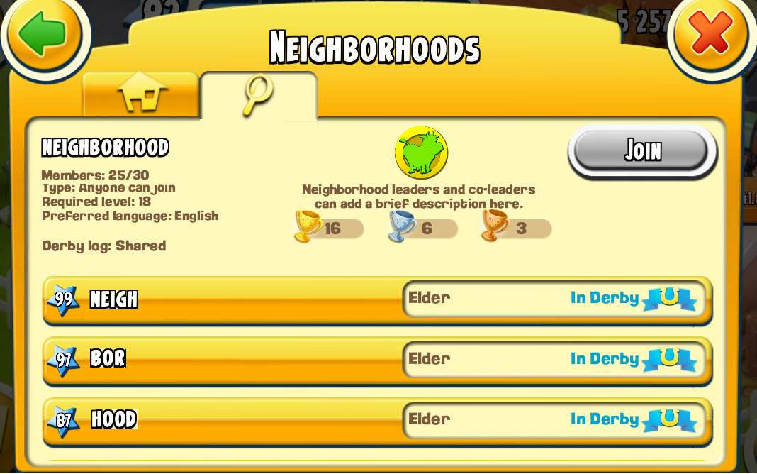 Hay Day has an Alliances feature in it’s game known as “Neighborhoods.” These are collections of players that are given common goals to strive to achieve.