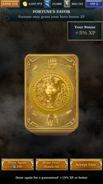 Legendary uses an excellent “Fortune’s Favor” system to allow players the chance for bonus XP if they watch an advert.