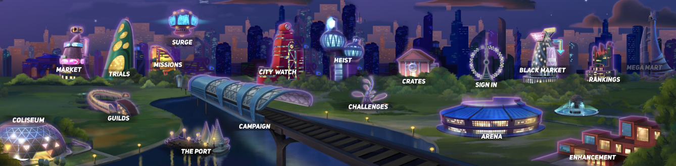 Game mode selection on the scrollable main screen