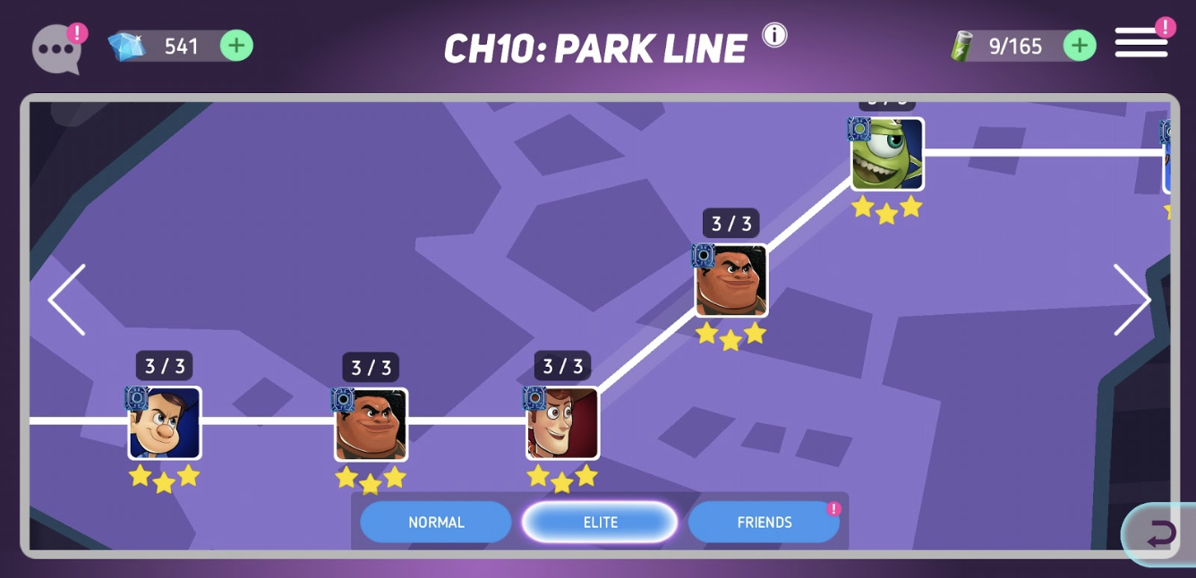 The elite campaign, showing which specific hero chips can be earned in each level