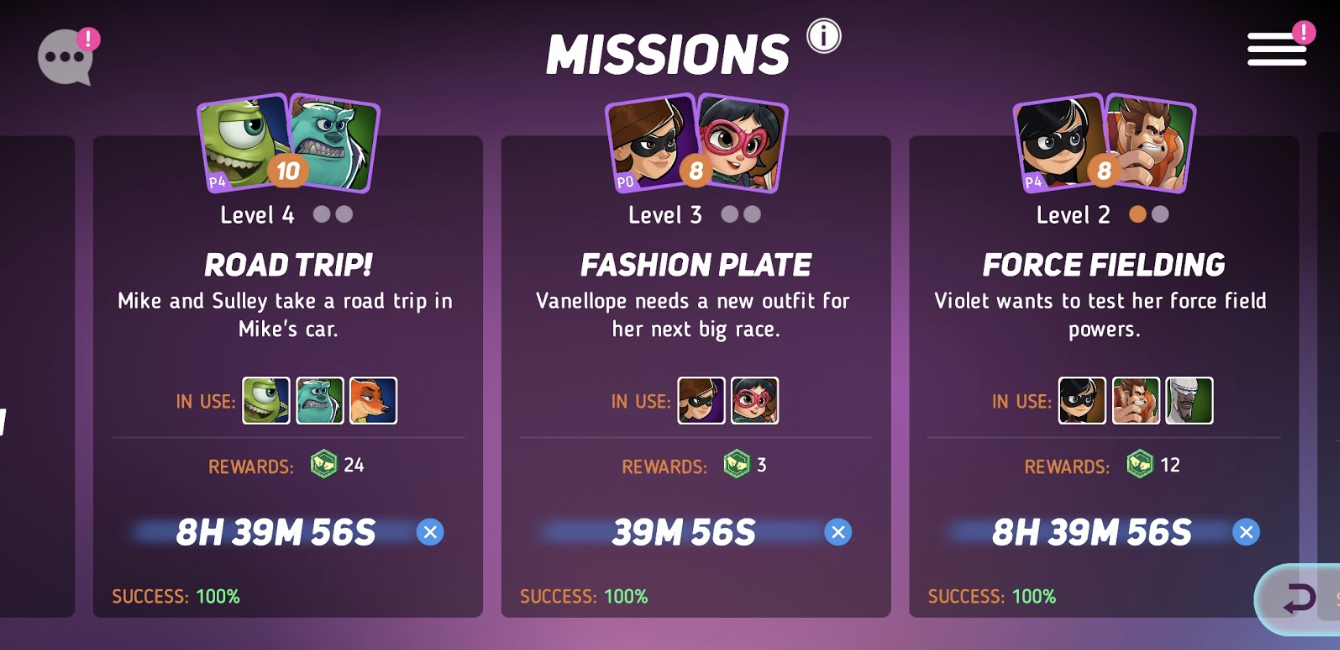 Missions are set timers to increase friendship levels