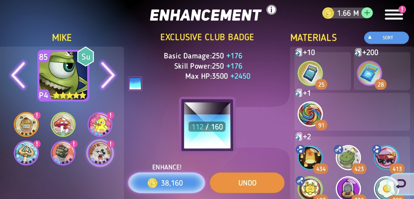 The enhancement screen, the sink for unused badges