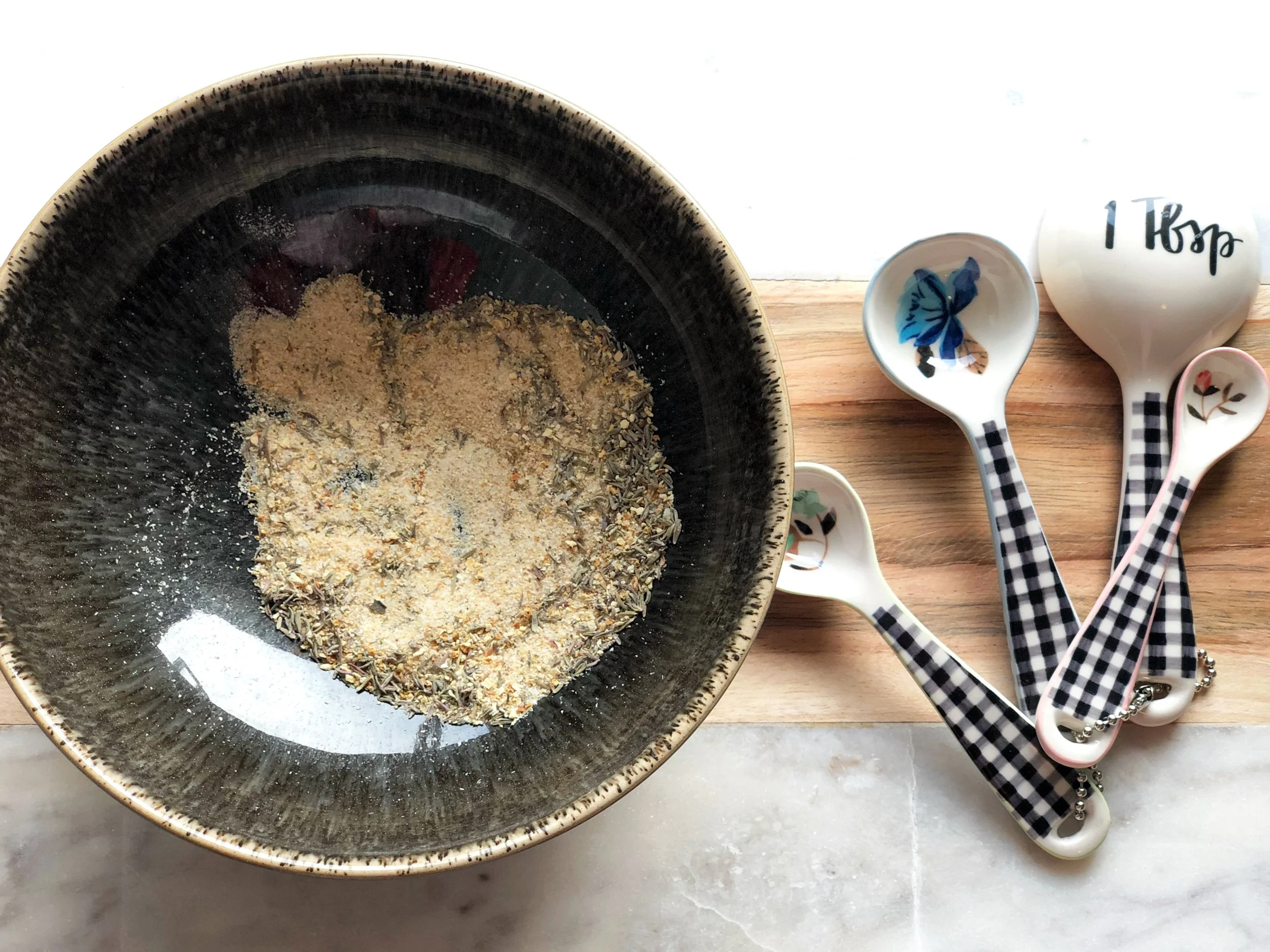 The seasonings and zest mixed together prior to adding the honey.
