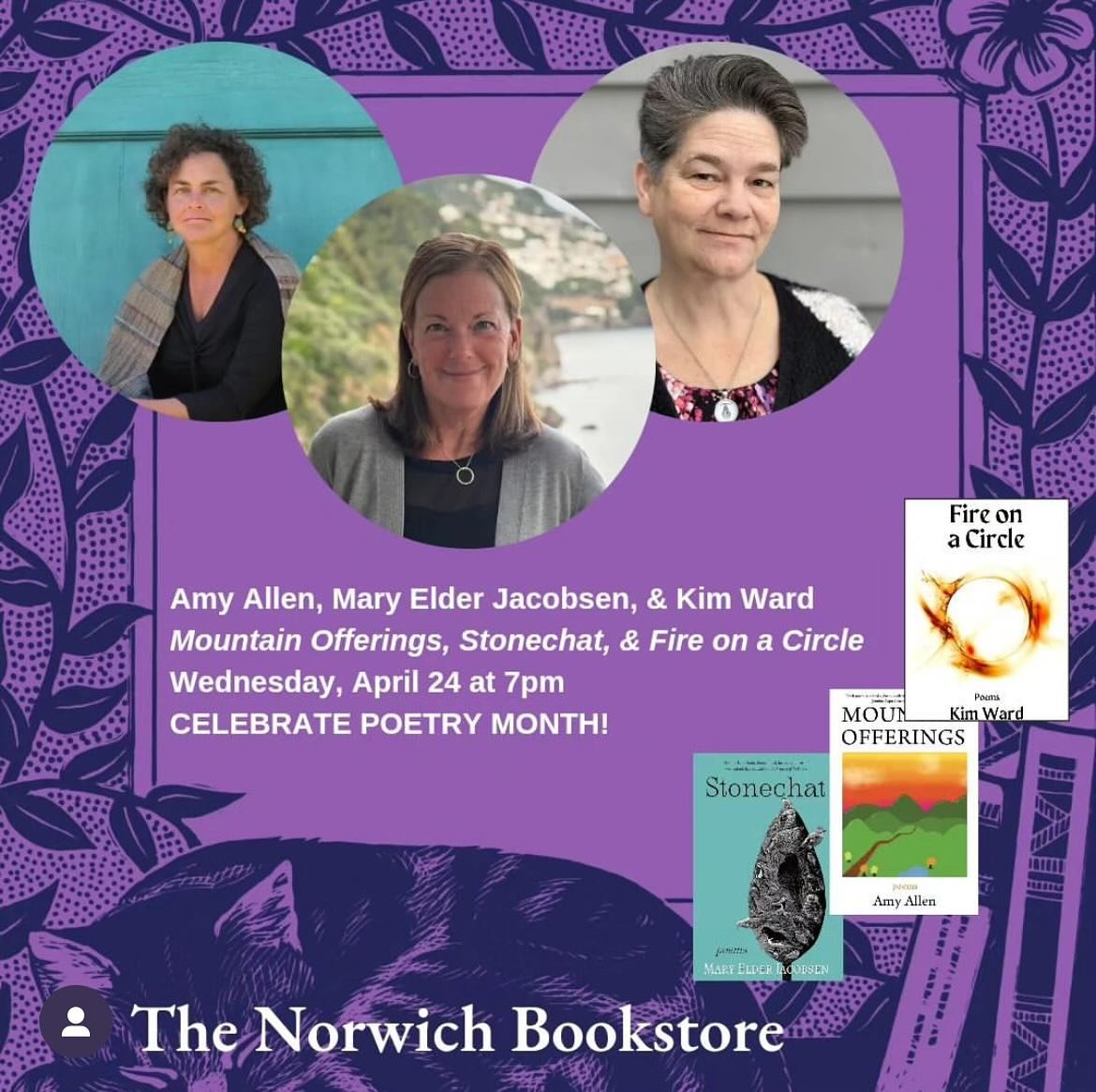 TONIGHT! Three Vermont poets with debut books will read at @norwichbookstore for #PoetryMonth! Thanks to Norwich for hosting 🥰. 
.
#poetry #poetryreading #poetrycommunity #norwichvt #norwichvermont #indiebookstore #vtbookstore #rootstockpublishing #