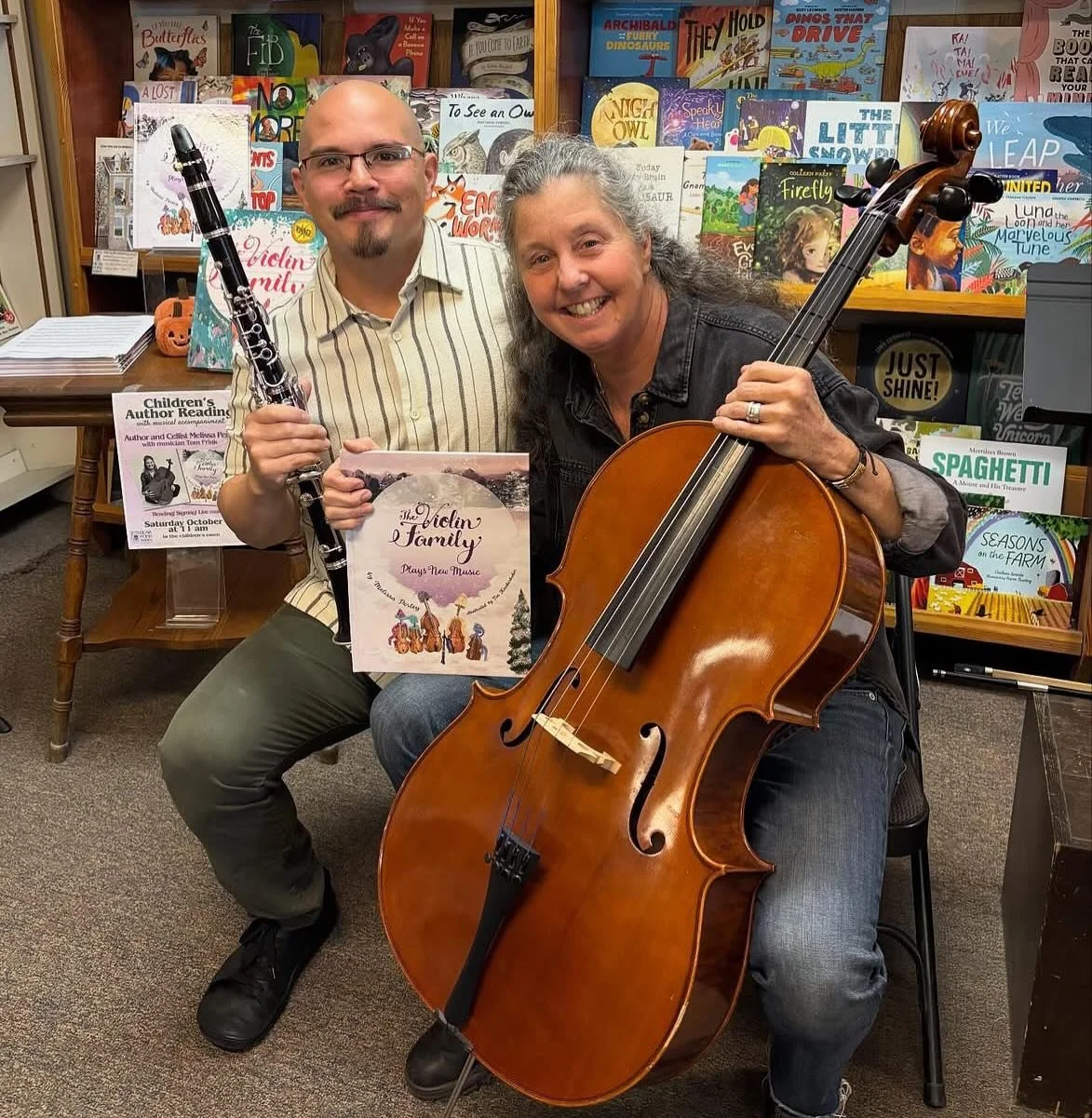 What a fantastic book launch for Melissa Perley and her new picture book THE VIOLIN FAMILY PLAYS NEW MUSIC! Thanks for all who came on this beautiful fall morning to @bearpondbooks to listen to words and music&mdash;it was a full house! And it was wo