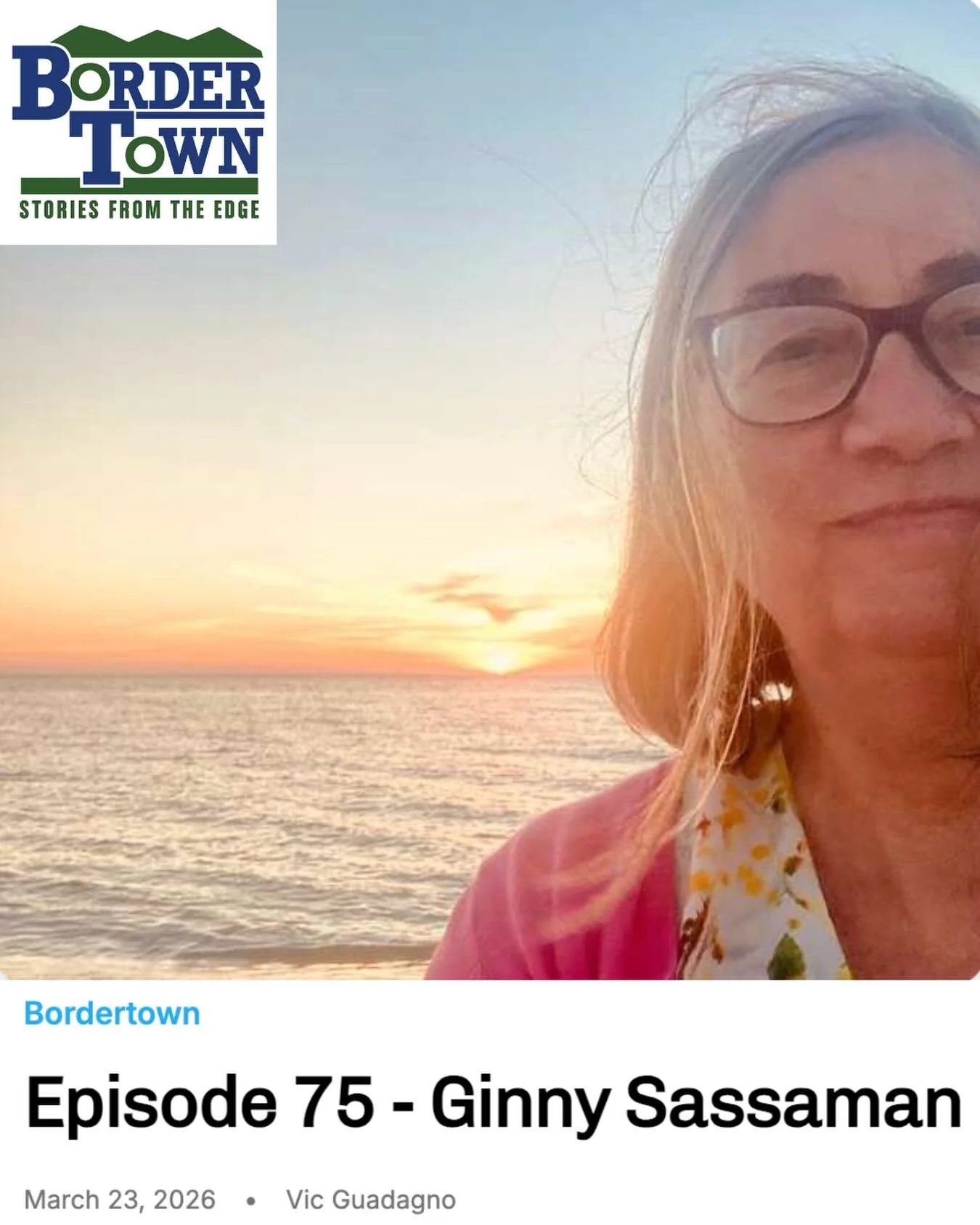 Lovely to hear author Ginny Sassaman on Episode 75 of the Bordertown Podcast, whose goal is to serve as an instrument for relationship building and communication, and to encourage the conversation around resiliency, equity and justice. Ginny is the a
