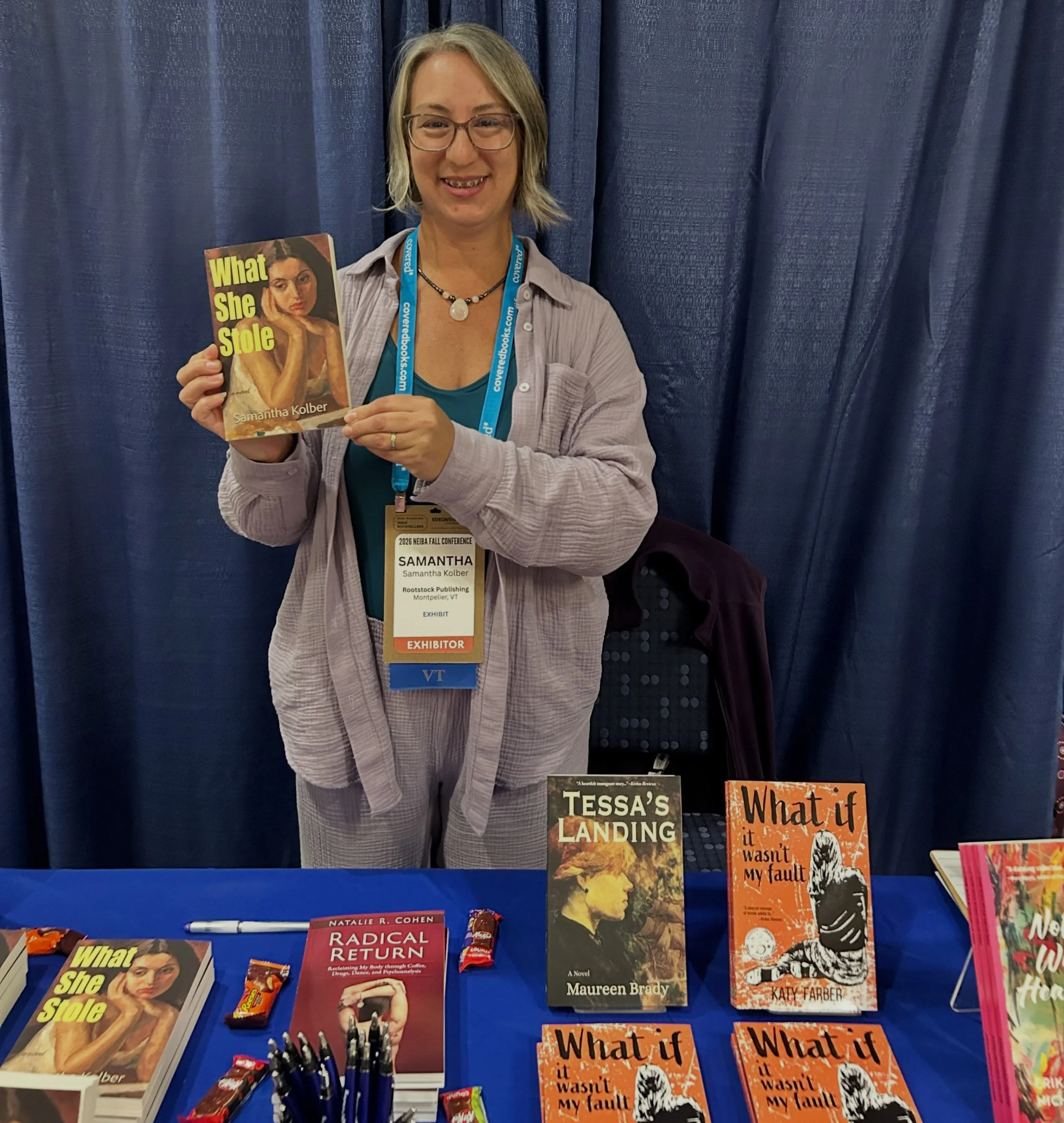 Samantha is representing her debut novel along with a great selection of Rootstock titles at the NEIBA @neibabooks fall conference! She&rsquo;s having some great conversations with booksellers from all over New England, including new friends Jarrett 