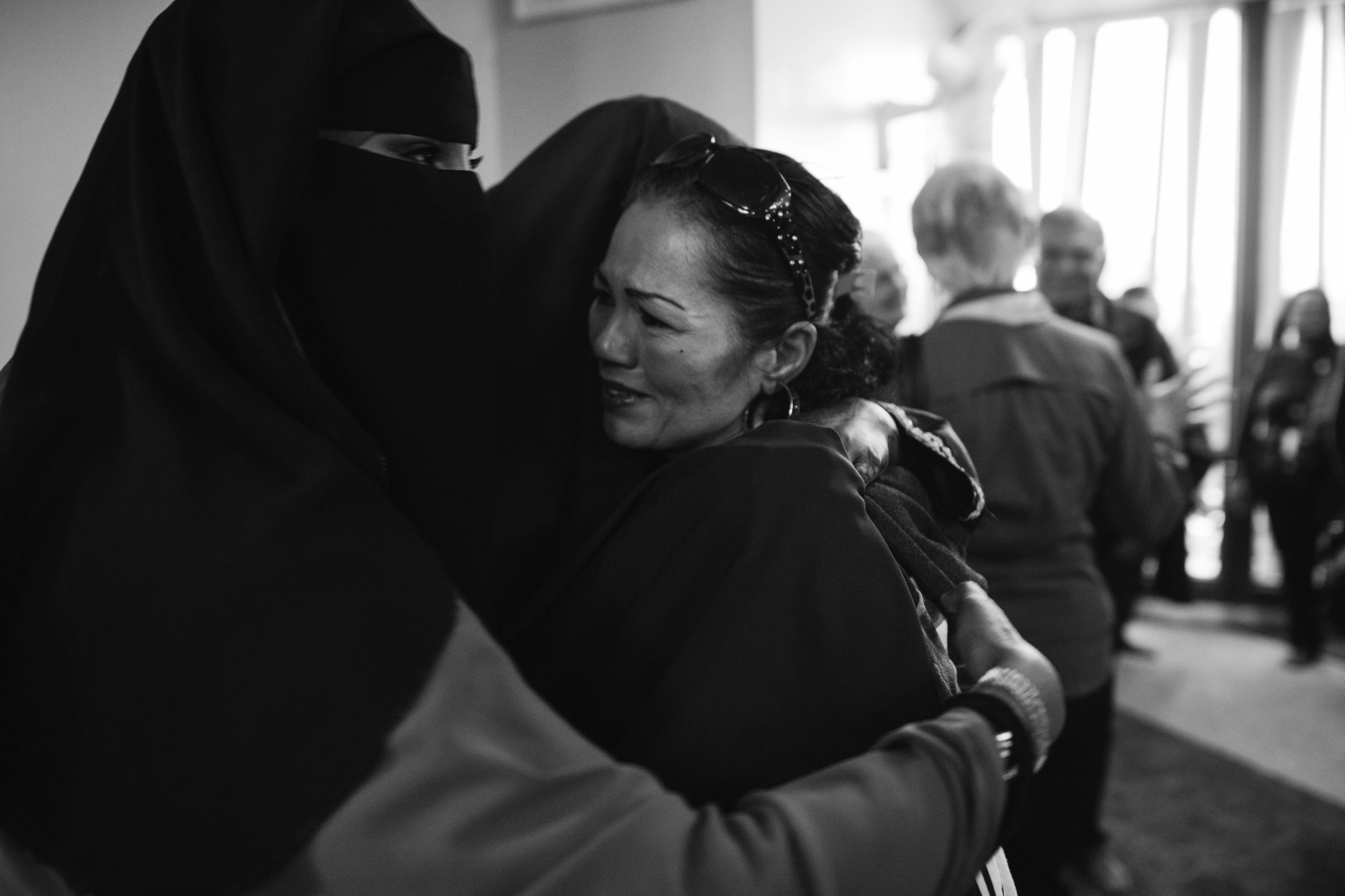 Alicia Cervantes is embraced by young women at the mosque, and they told her "do not cry!"
