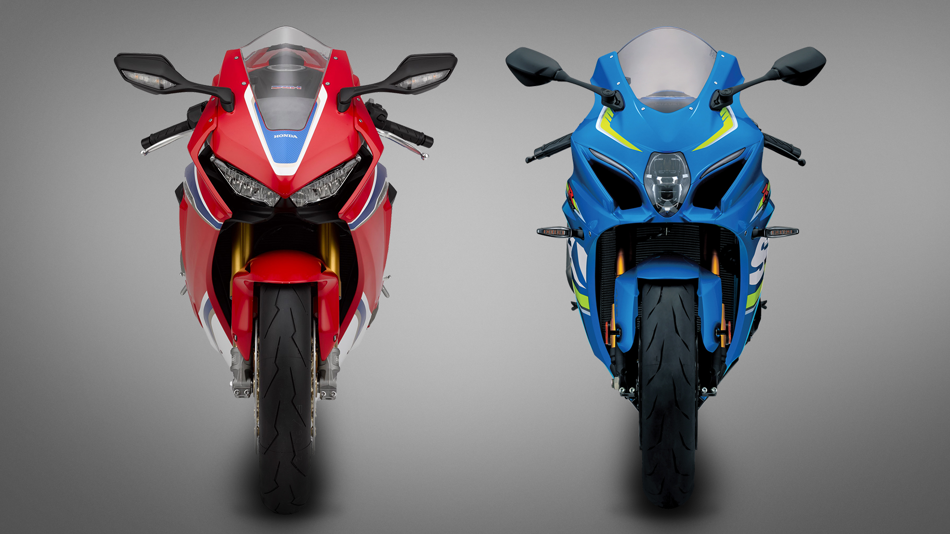 From the front, the flatter lights of the Honda suit its slightly bulkier fairing, whereas the slim Suzuki has a pucker central headlight with running light accents.