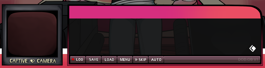If you played the demo, the buttons in the in-game submenu were originally set to mimic video controls (rewind, fast forward, etc.). We felt that while this was a neat idea, it wasn’t exactly clear - especially to folks new to visual novels. We’re conceding to more intuitive labels here, but preserving the visual style.
