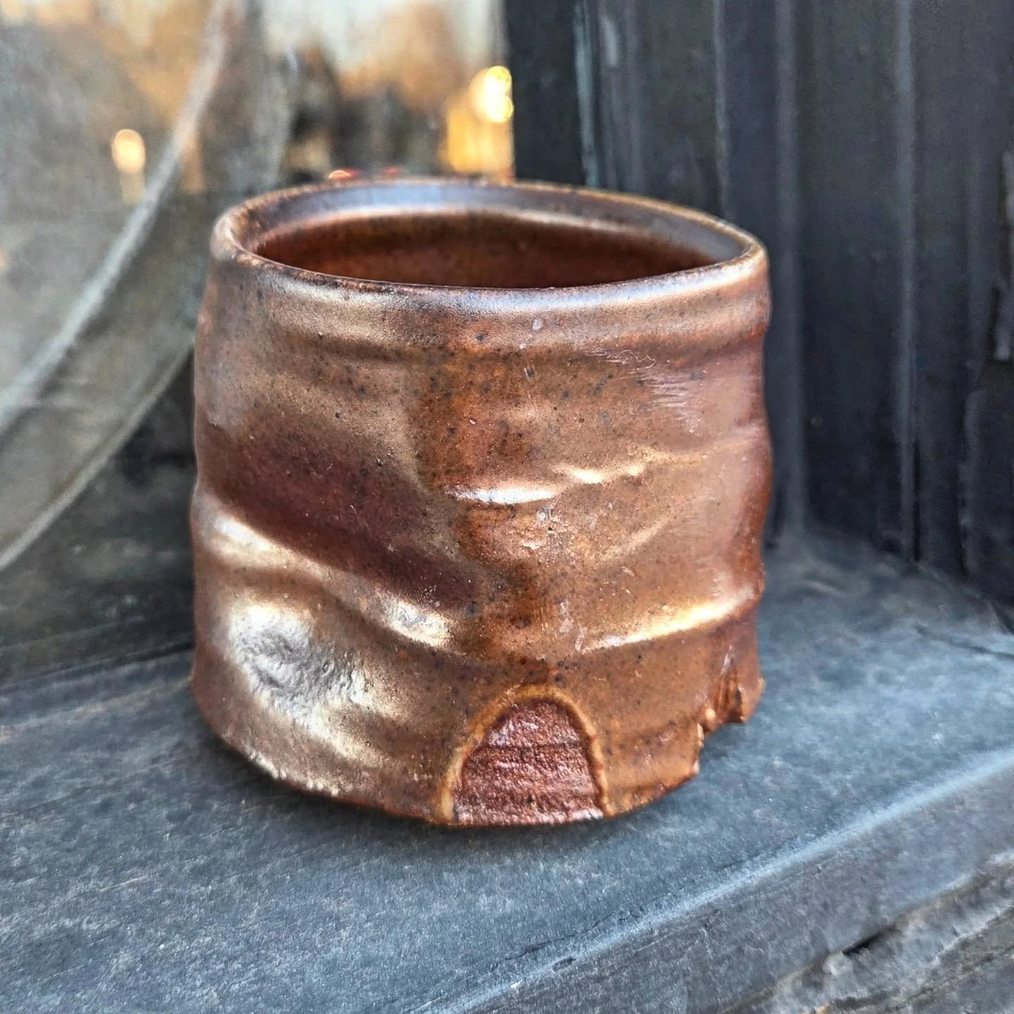 Simple #shino #yunomi from the last woodfiring :: come thru this Saturday evening for the 'You're in Luck' tasting and sale. 
.
@lions_eye_oracle : Oracle Readings
@dabblerdepot &amp; @sippingwithozzie : Irish Whiskey Tasting
@artistmn @coleereckeart