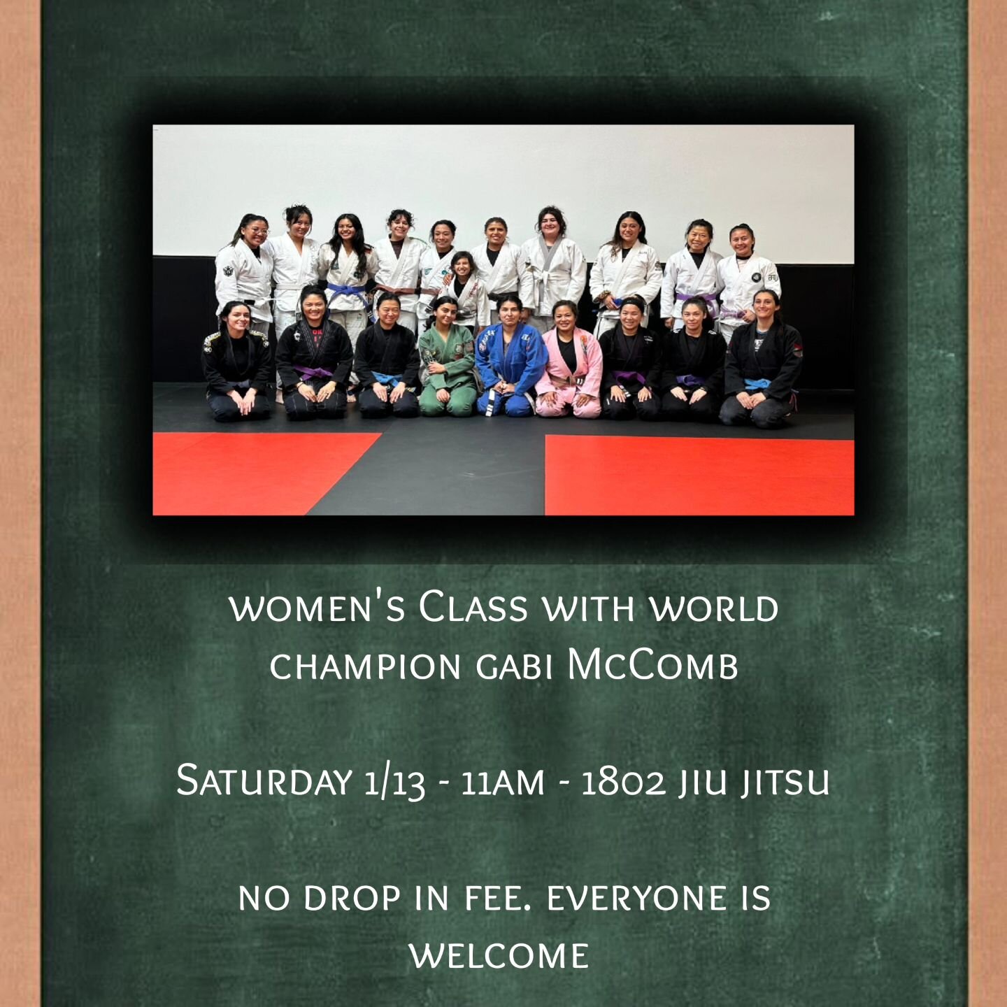 Last minute change . This weekend's Women's Class will be on Saturday NOT Sunday. It will still be at 11am. We hope everyone can still make it. See you there
