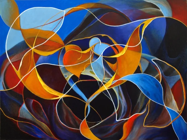 Unfolding in Blue , acrylic on linen, by Masha Keating