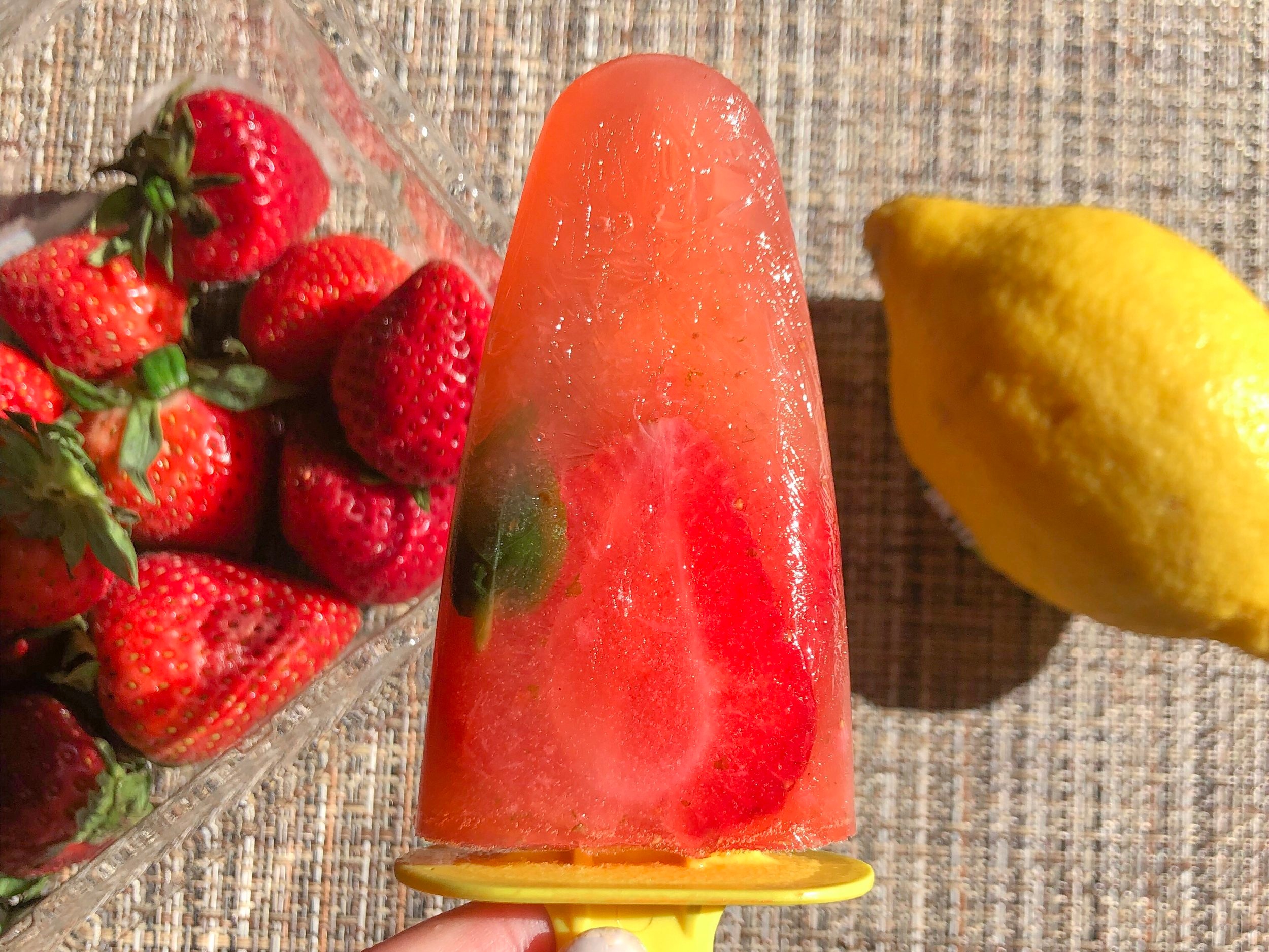 Boozy Strawberry Basil Ice Pops