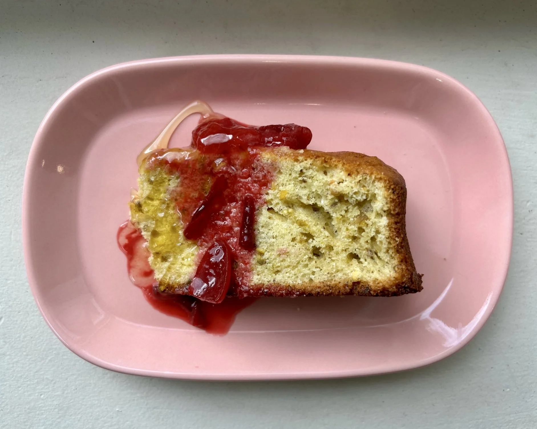 Pistachio &amp; Honey Olive Oil Cake with Plum Compote