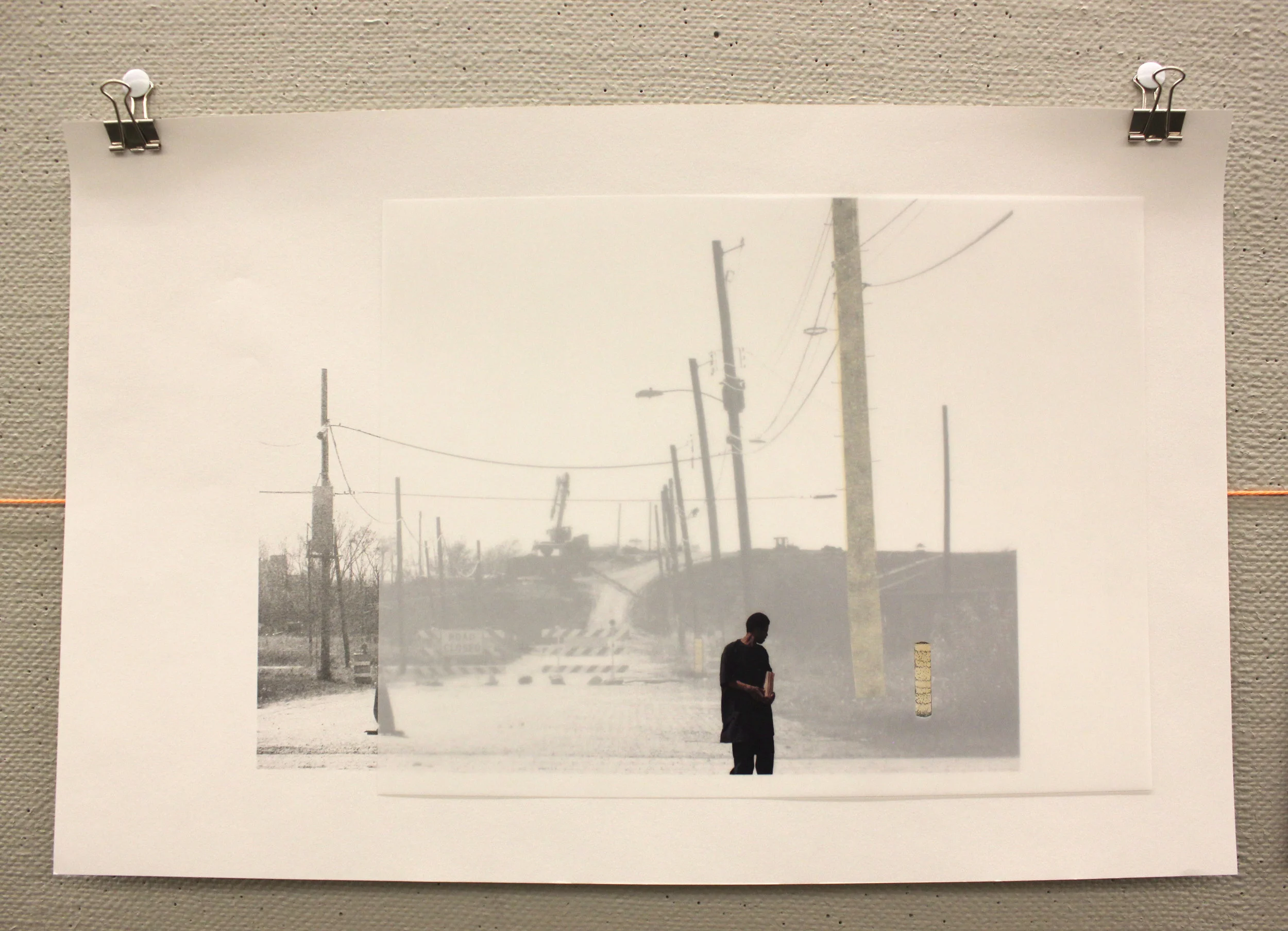 Soil, tape, xerox print on paper and mylar. A typical site in East St. Louis, with historic fabric erased by ever-expanding highways.