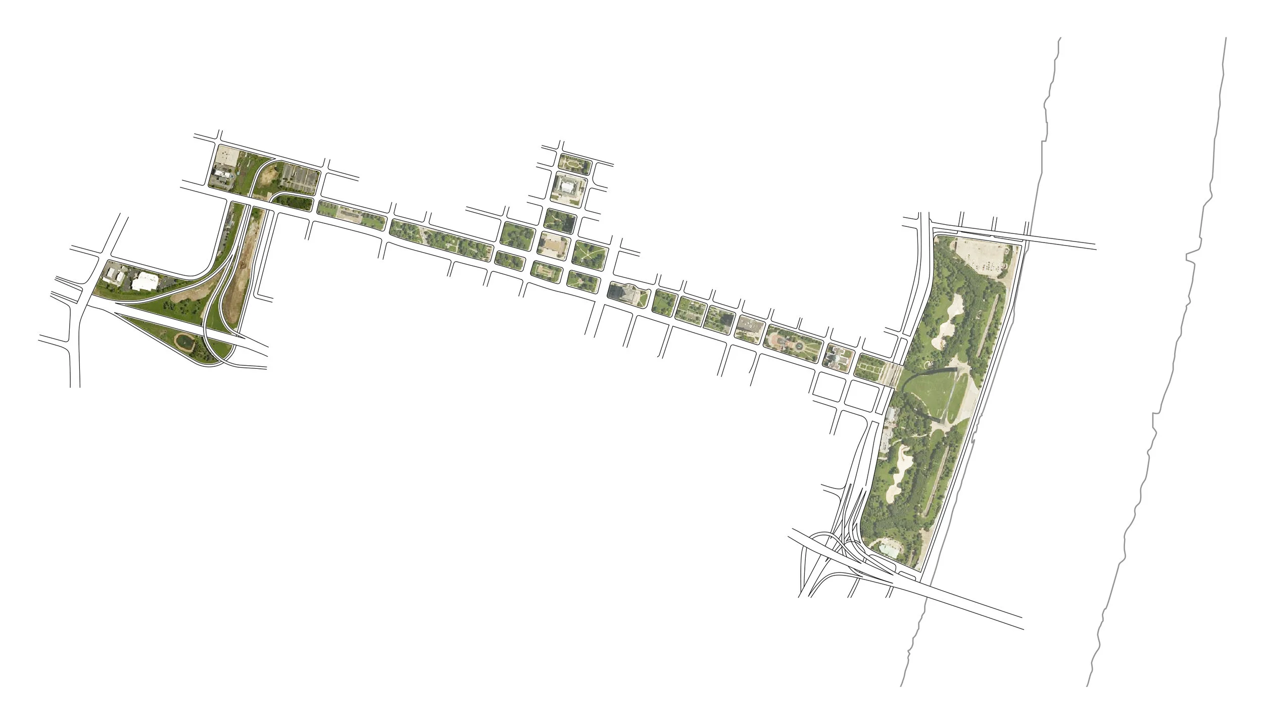 At the west end of the Gateway mall lies a highway interchange, where excess earth is stored on vast parcels of underutilized land.